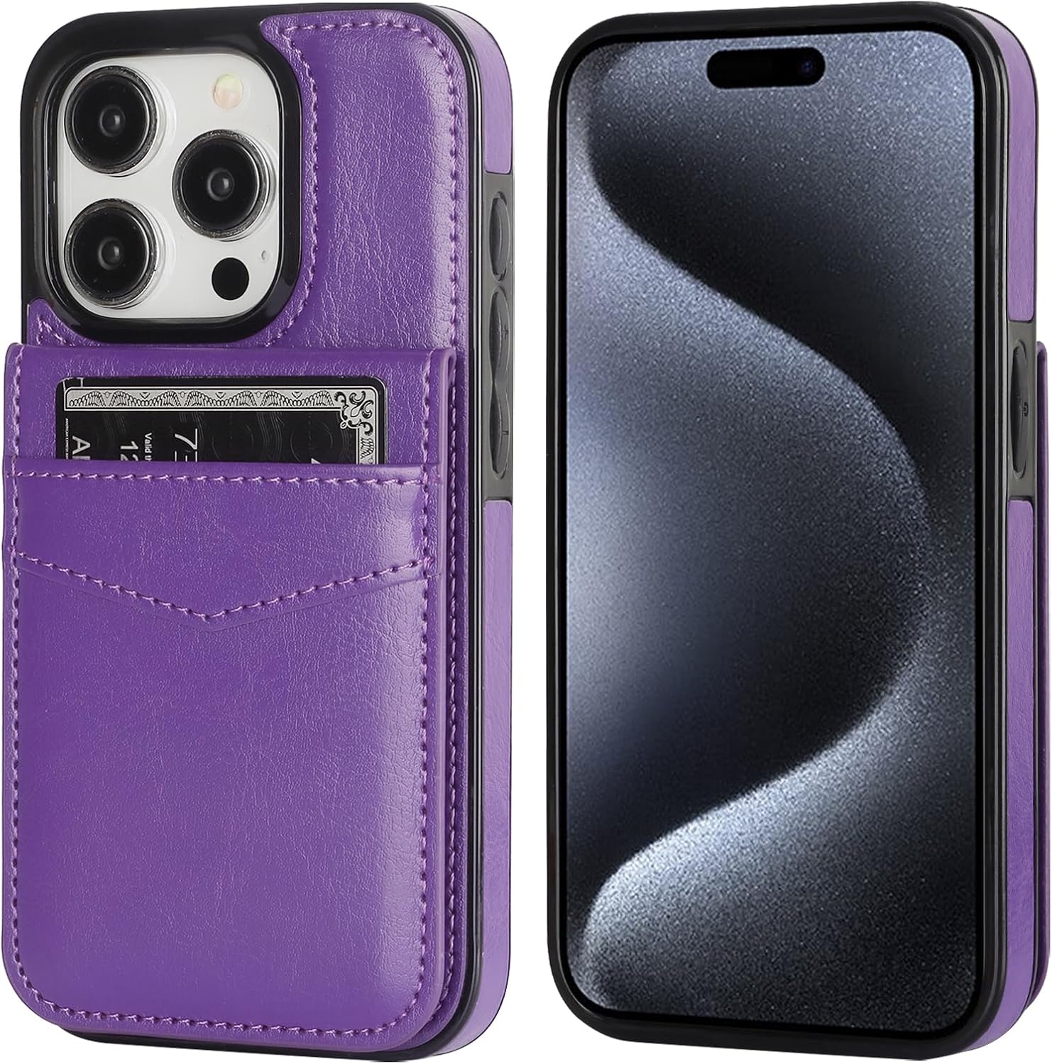 KIHUWEY Funda compatible con iPhone 15 Pro con soporte para tarjeta de crédito, cierre magnético de cuero de alta calidad, función atril, funda