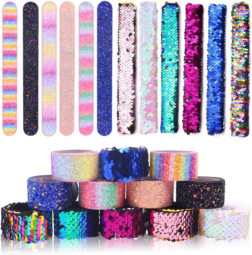 VGOODALL 12 pulseras con purpurina para niños, pulsera de sirena con lentejuelas para suministros de fiesta de cumpleaños