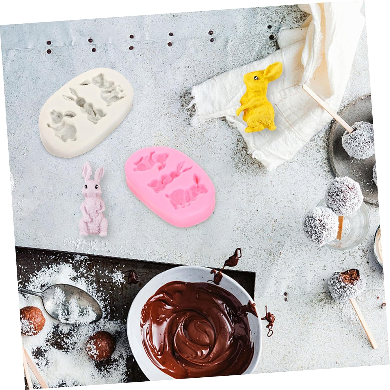 HEMOTON Molde de silicona 3D para cubitos de hielo, bandeja de cubitos de hielo, moldes para hornear conejos, moldes de silicona para fondant,