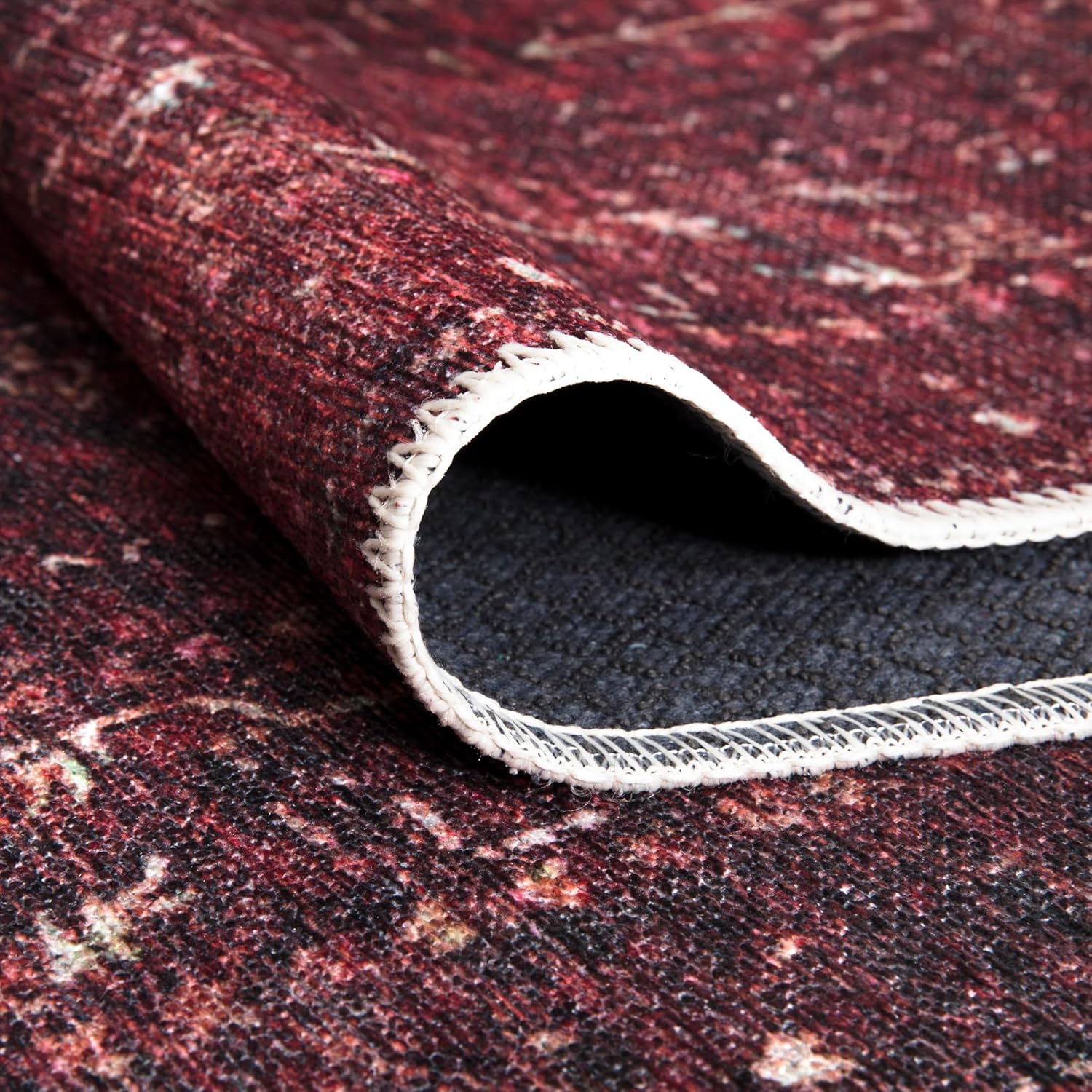 Bloom Rugs Alfombra de pasillo lavable antideslizante de 10 pies  Rojo oscuro con borde tradicional para entrada, pasillo, baño y cocina  Tamaño
