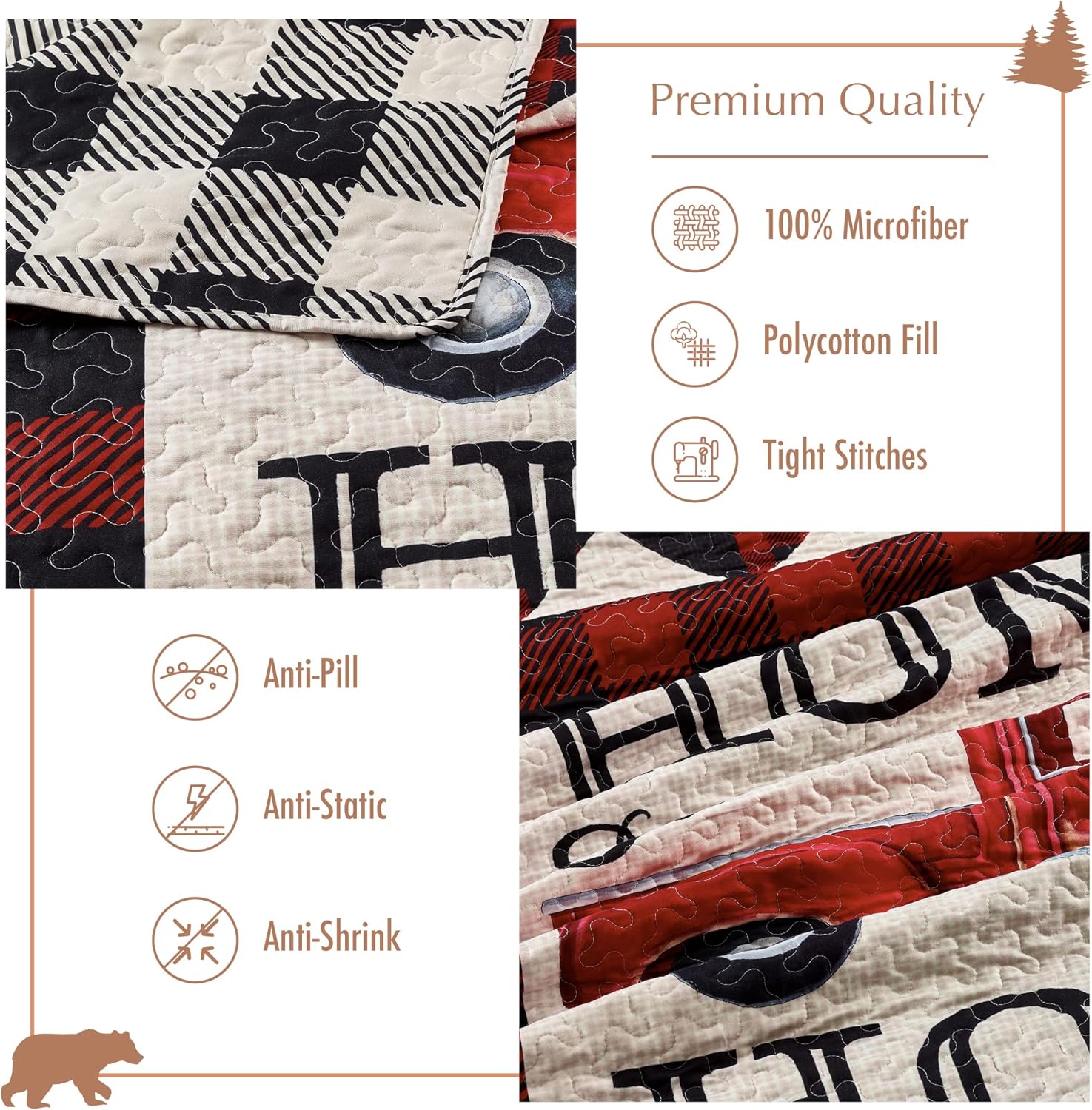 Virah Bella Juego de ropa de cama de 3 piezas tamaño King – Strain Red Truck Home Sweet Home – Edredón reversible de campamento rústico con fundas