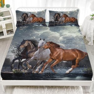 AILONEN Juego de ropa de cama tamaño individual, diseño de caballos al galope con temática de vida silvestre para niños y adultos, decoración de AILONEN Juego de ropa de cama tamaño individual, diseño de caballos al galope con temática de vida silvestre para niños y adultos, decoración de