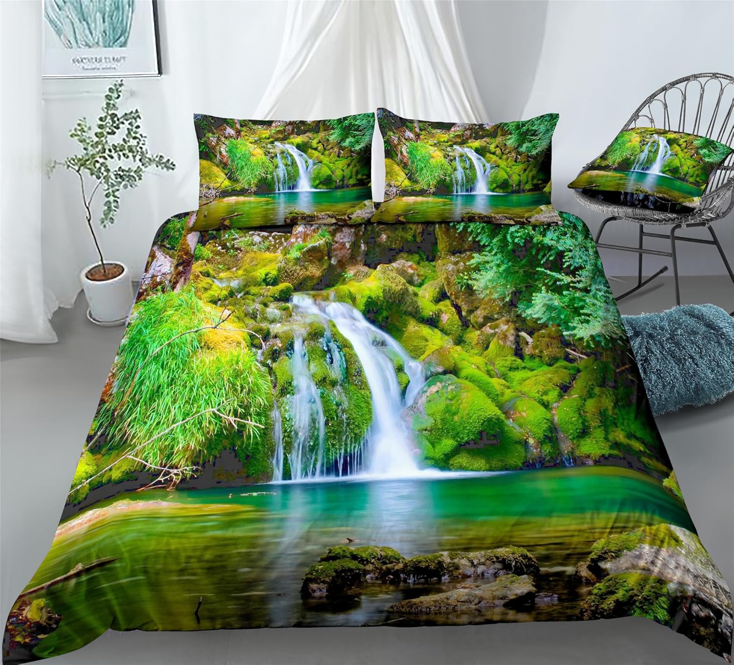 REALIN Waterfalls Woods Duvet Cover Set Wonderland Forest Fantasy Woods Bedding Girl Boy Kids Bed Sets 234PCS Quilt CoversSheetsPillow
