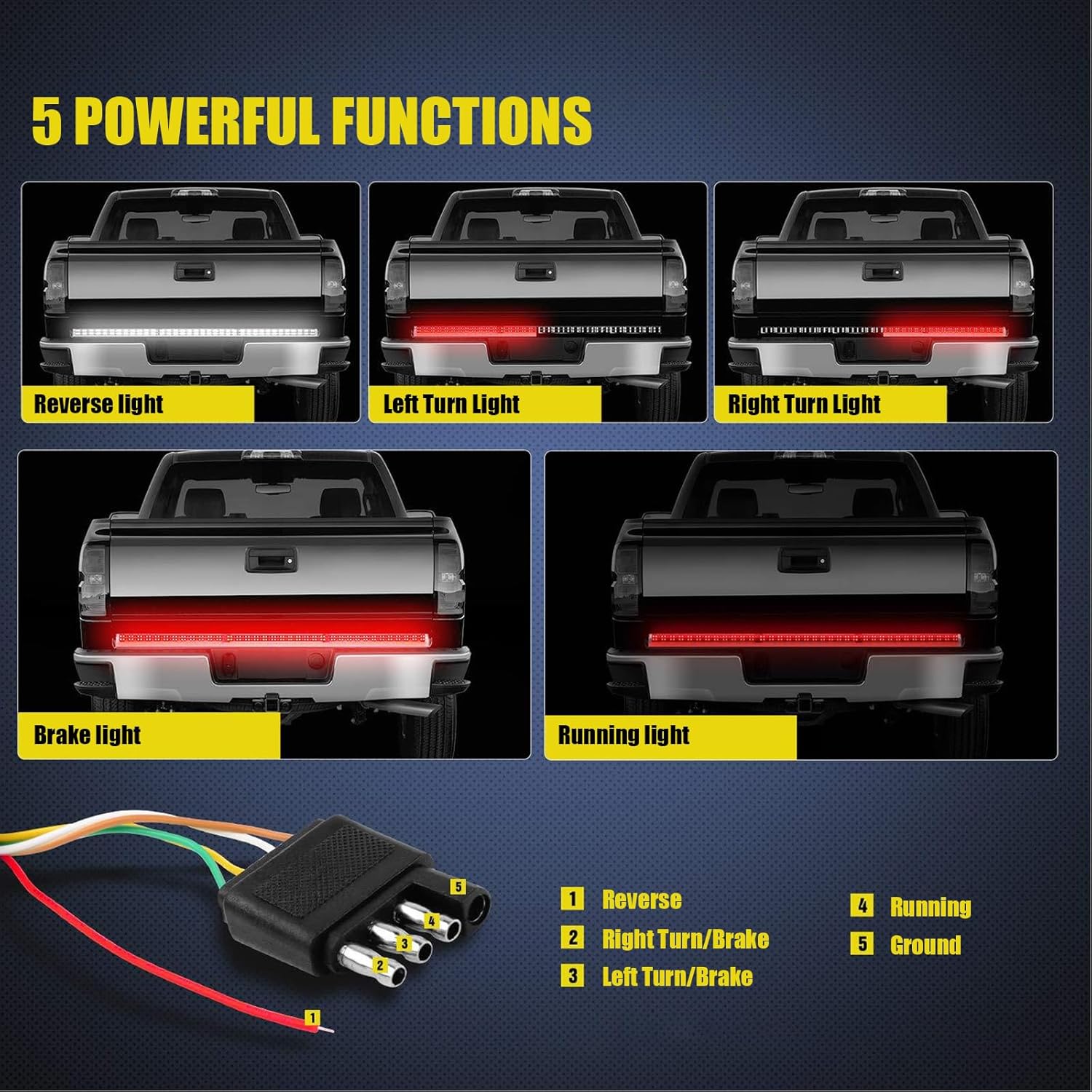 1 barra de luz de doble fila para puerta trasera de automóvil, 59 pulgadas, blanco + rojo, luz de freno de señal de giro flexible impermeable DRL,