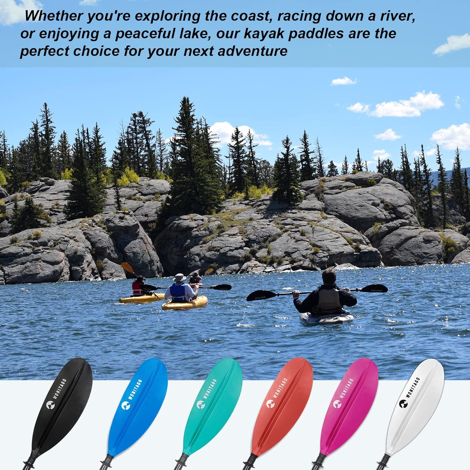 Adjustable Kayak Paddle with Carbon Shaft and PP Blade Available in 220-240cm 230cm-250cm Floating Lightweight Kayak Oars with Original Pattern