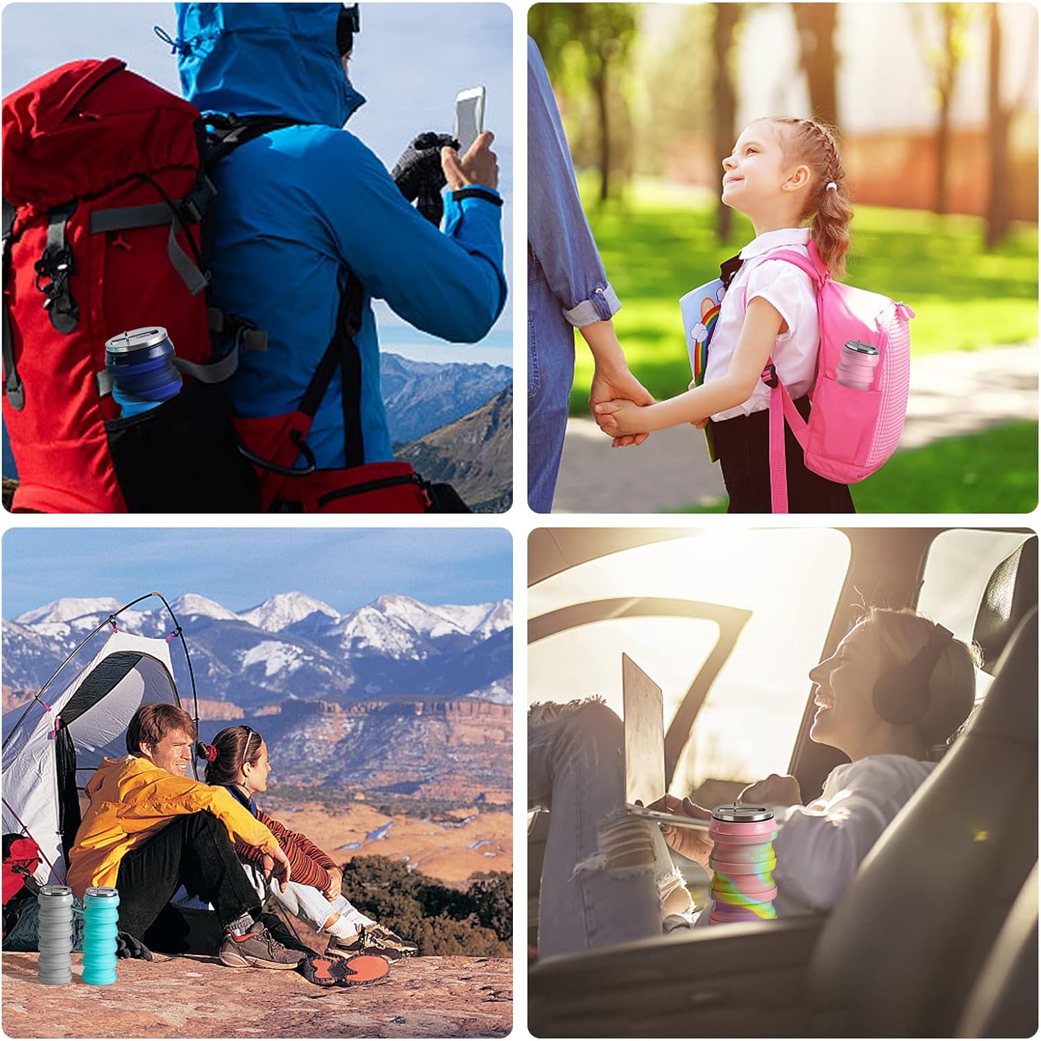 Botellas de agua plegables con cepillo de silicona  Botella de agua plegable de silicona con pajilla, botella de agua reutilizable para camping, a