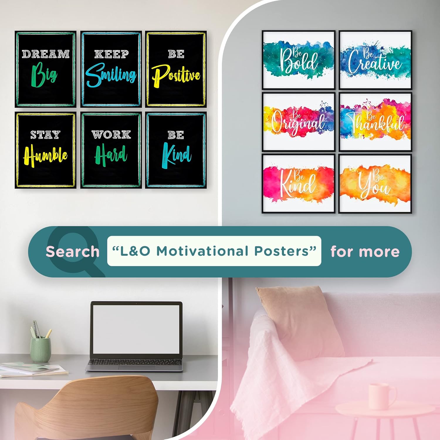 L&O Goods – Póster motivacional  Juego de 10 decoraciones inspiradoras de pared  11 x 17  Decoración del hogar para sala de estar, oficina,