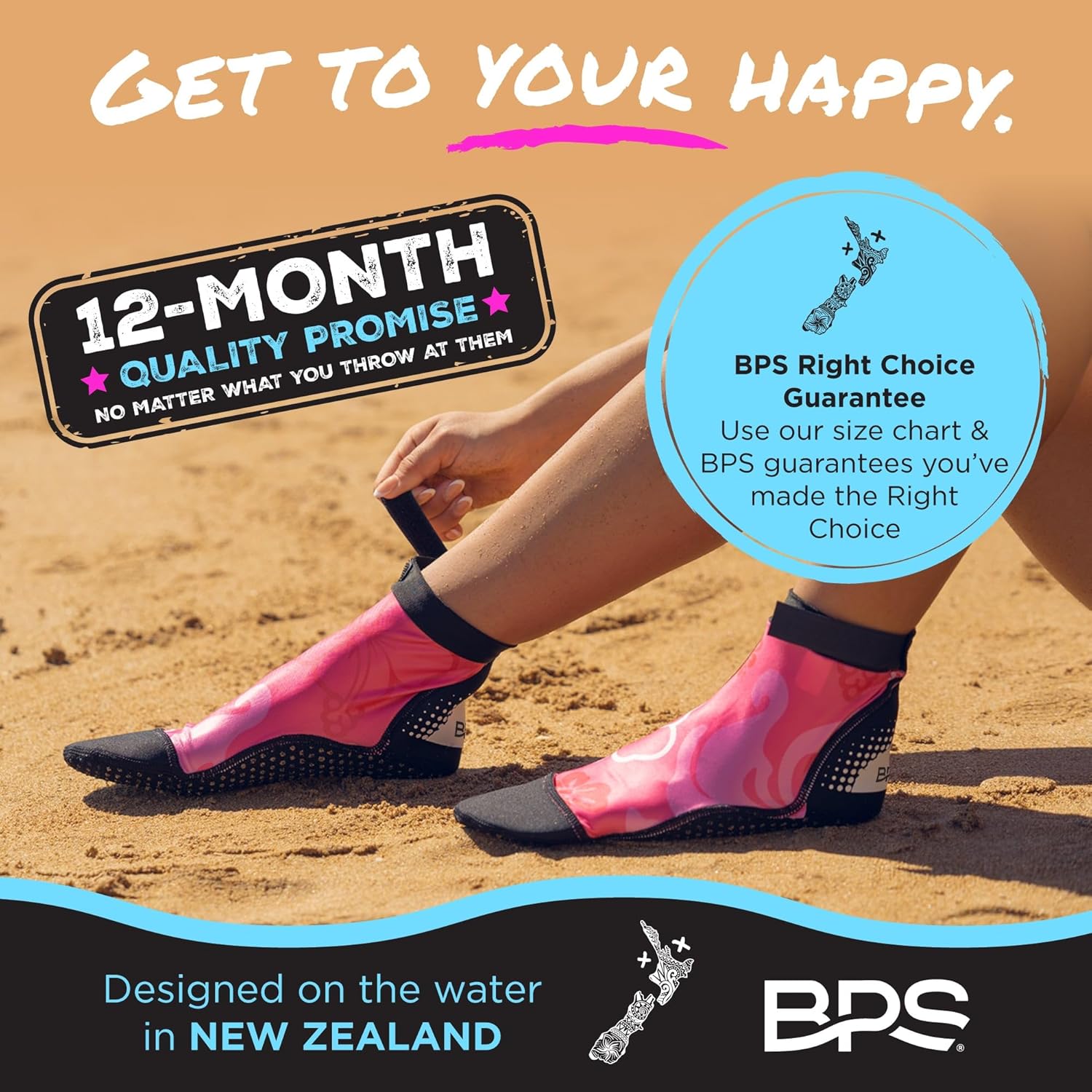 BPS Calcetines de agua suaves y ultra elásticos de Nueva Zelanda ‘Second Skin’, unisex, para voleibol de playa, aletas de natación, actividades