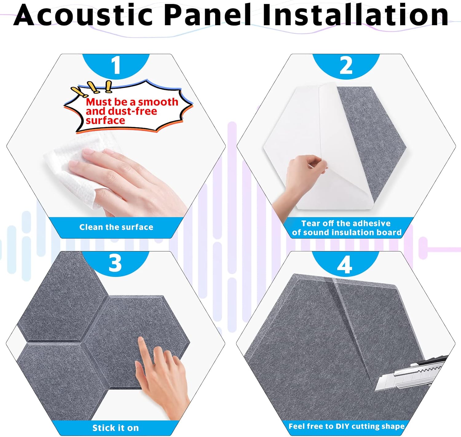 Paquete de 14 paneles acústicos hexagonales autoadhesivos, nueva actualización Proijeut de 14 x 13 x 0.4 pulgadas, paneles de espuma a prueba de