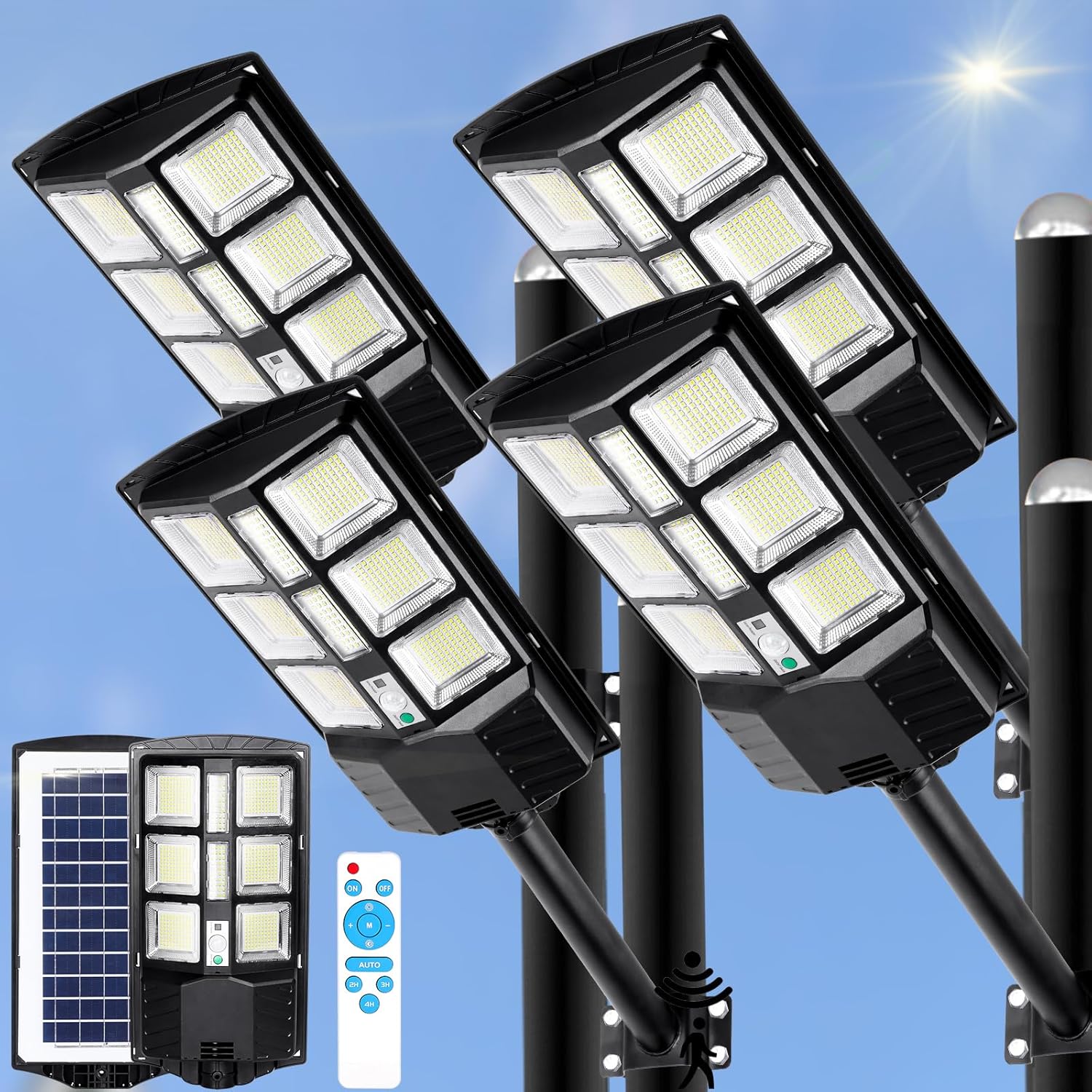 ZJOJO Luz solar de calle de 800 W, impermeable, 15000 lúmenes, 728 luces LED solares para exteriores del atardecer al amanecer, luz LED de