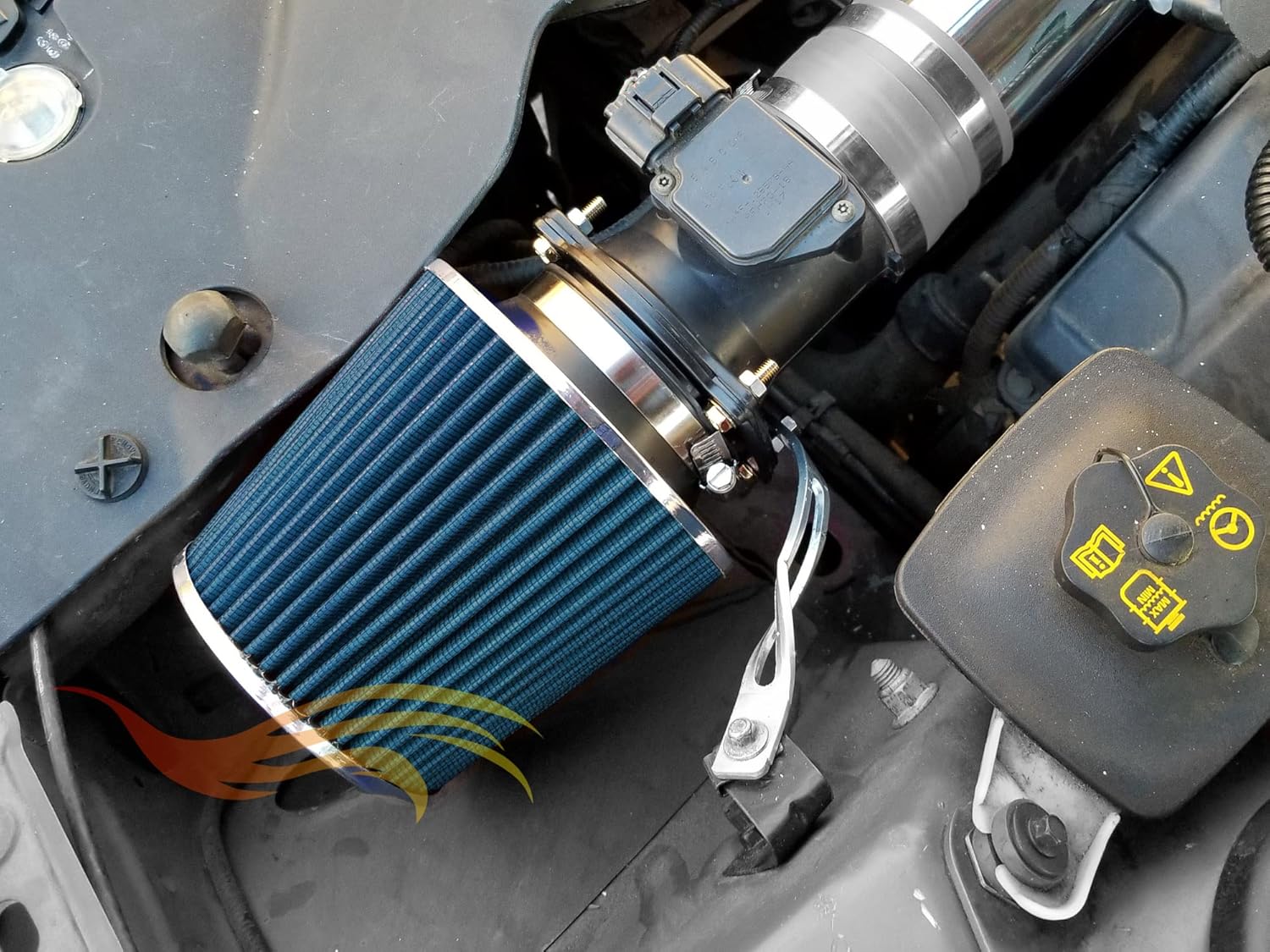 BLUE – Filtro de aire seco de repuesto para camión de entrada de aire frío de 3.5 pulgadas (3.504 in) de rendimiento, lavable, con abrazadera (8