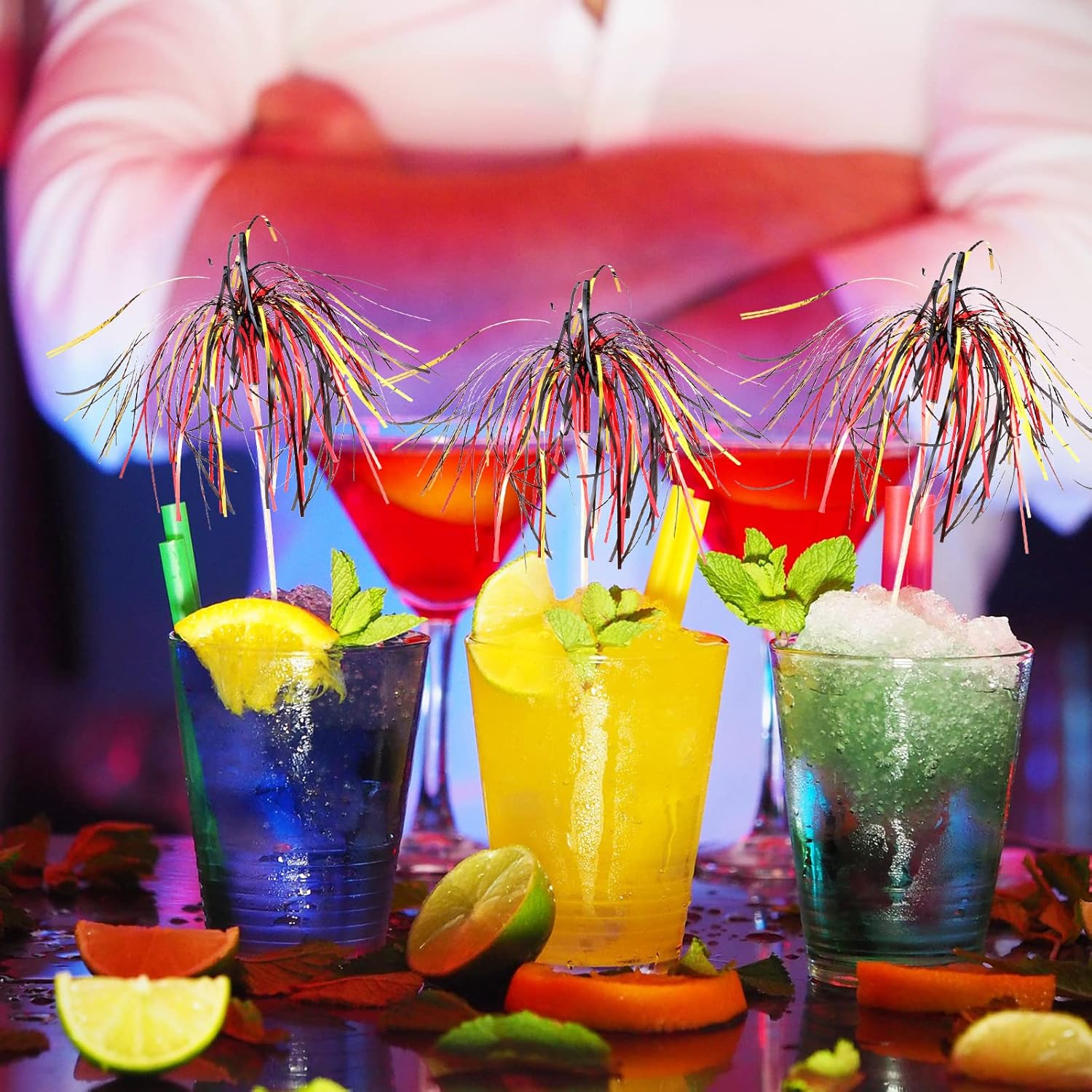500 piezas de adornos para magdalenas de fuegos artificiales, adornos de tartas navideñas, palillos de dientes decorativos para aperitivos para