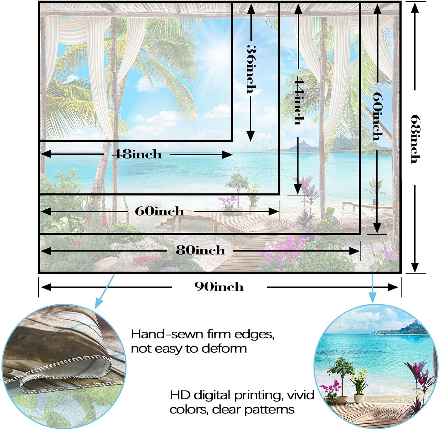 Leeisysme Tapiz de paisaje de playa, océano tropical, isla de mar, palmera, para sala de estar, ventana de verano, para colgar en la pared, 36 x 48