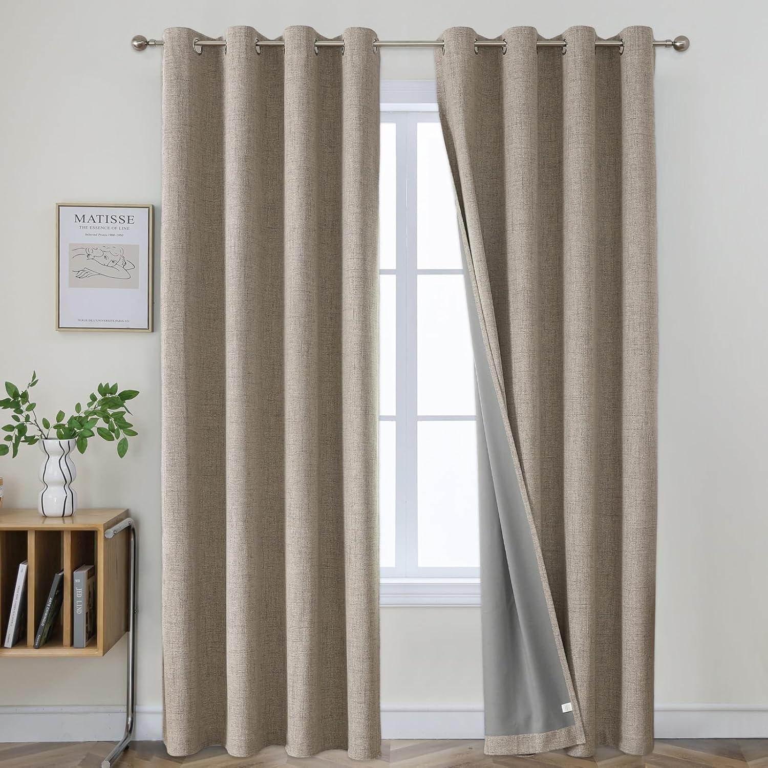 Joydeco Cortinas opacas de lino de 120 pulgadas de largo, 2 paneles burg, cortinas largas de lino 100% opacas para dormitorio, oscurecimiento de la