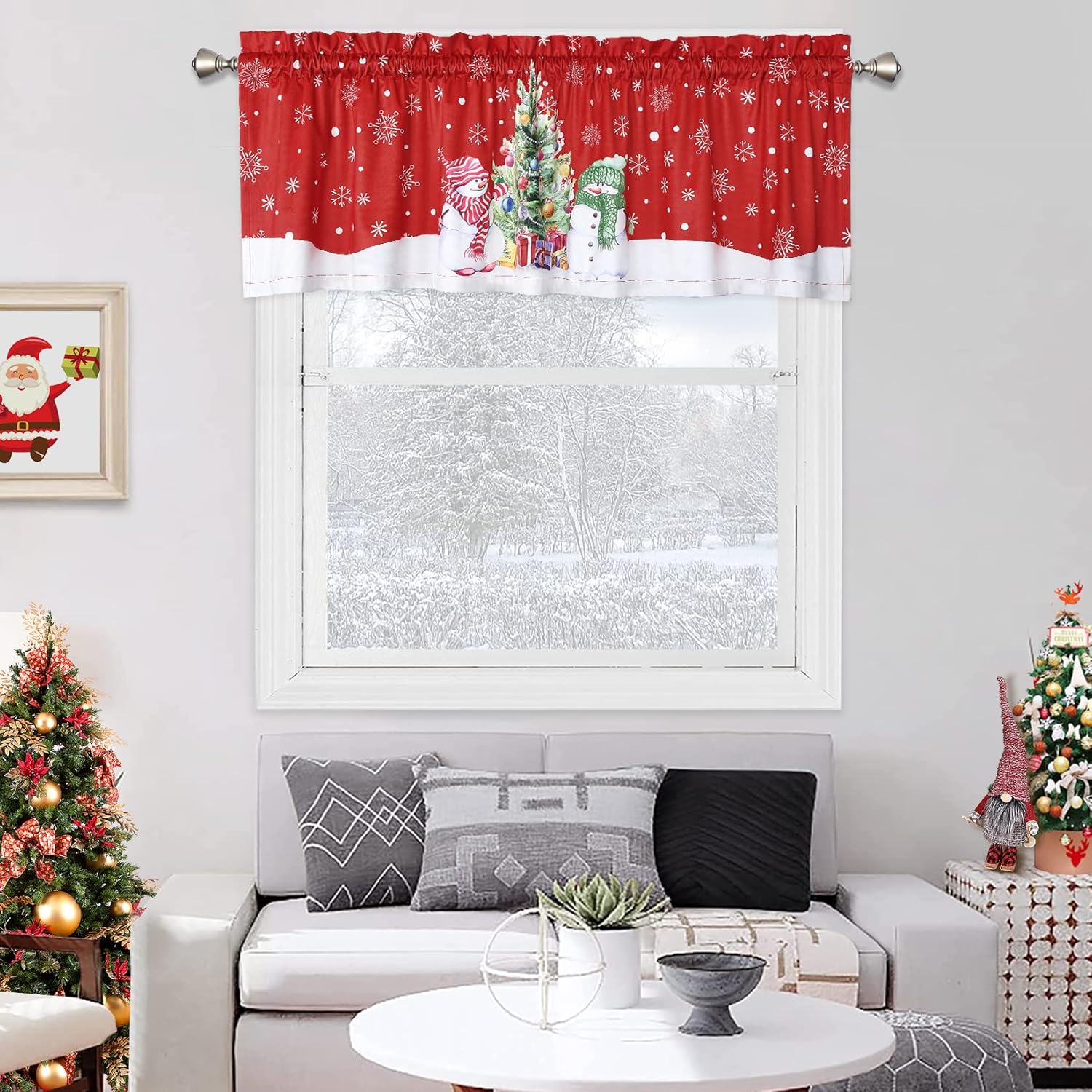 Cortina de cenefa de Navidad, cortinas de cafetería, tratamiento de ventana, bolsillo para barra para decoración del hogar, 1 panel para baño, sala