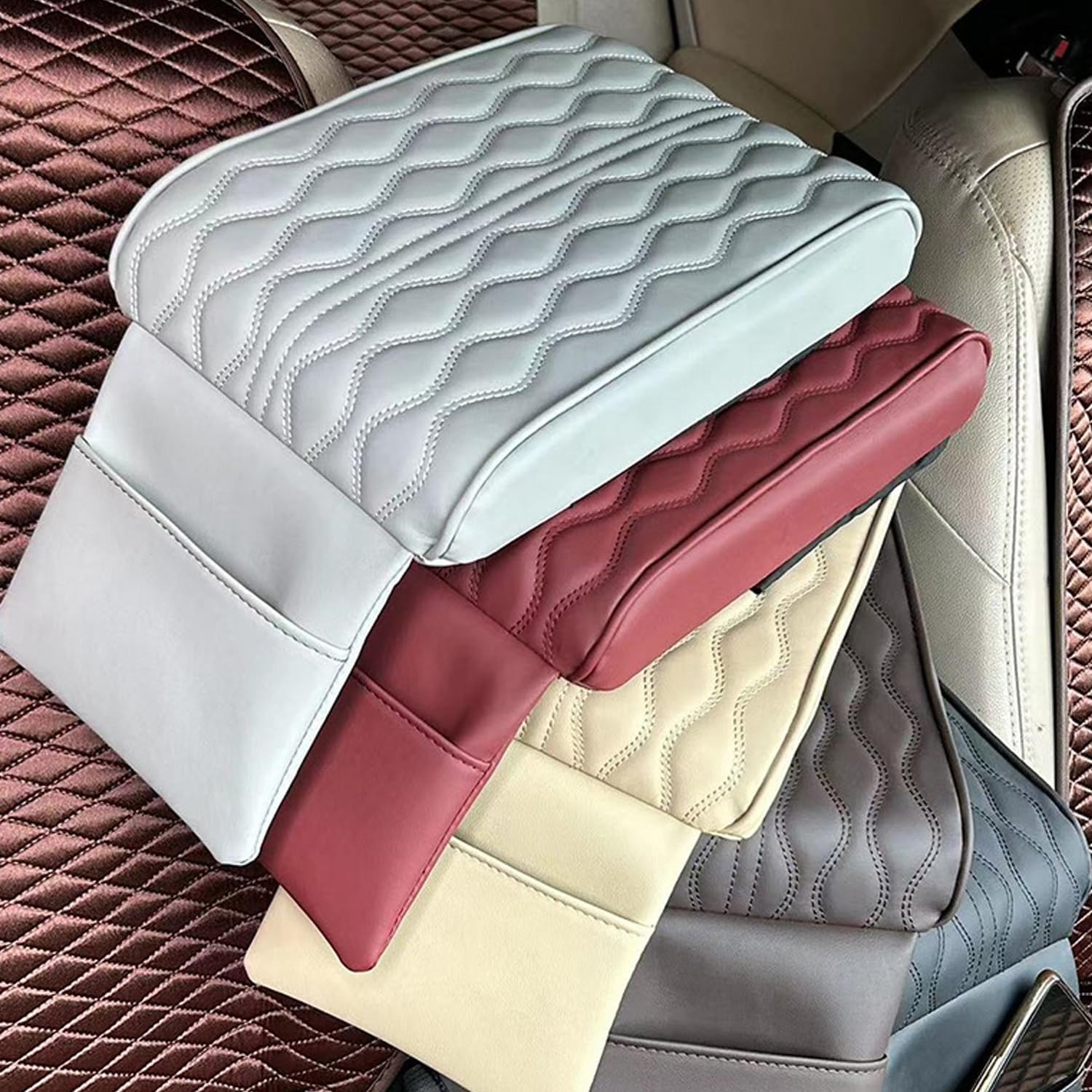 Funda para reposabrazos de automóvil, de piel, espuma viscoelástica, para reposabrazos de automóvil, funda de altura para consola central, cojín
