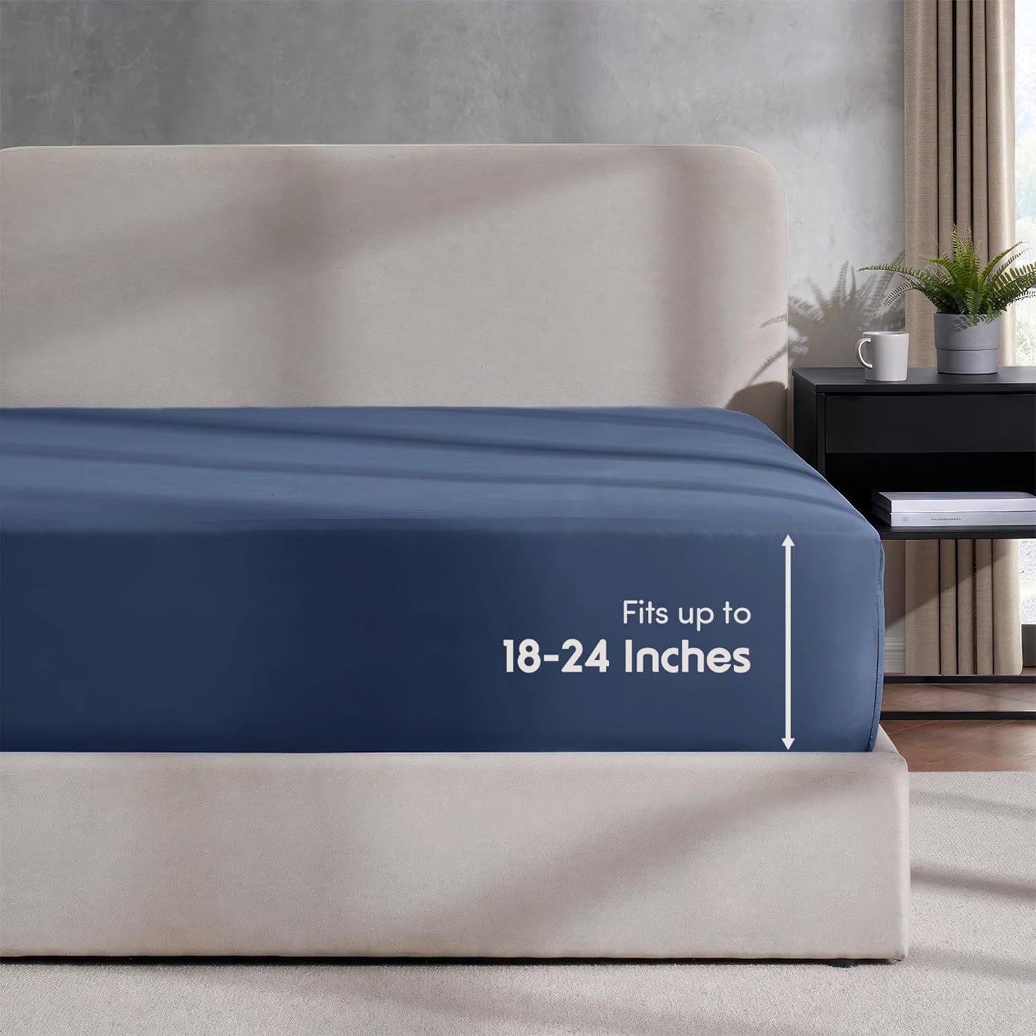 Nestl Bedding – Sábanas bajeras con bolsillo profundo de 53 cm, Microfibra, Azul marino, gemelo