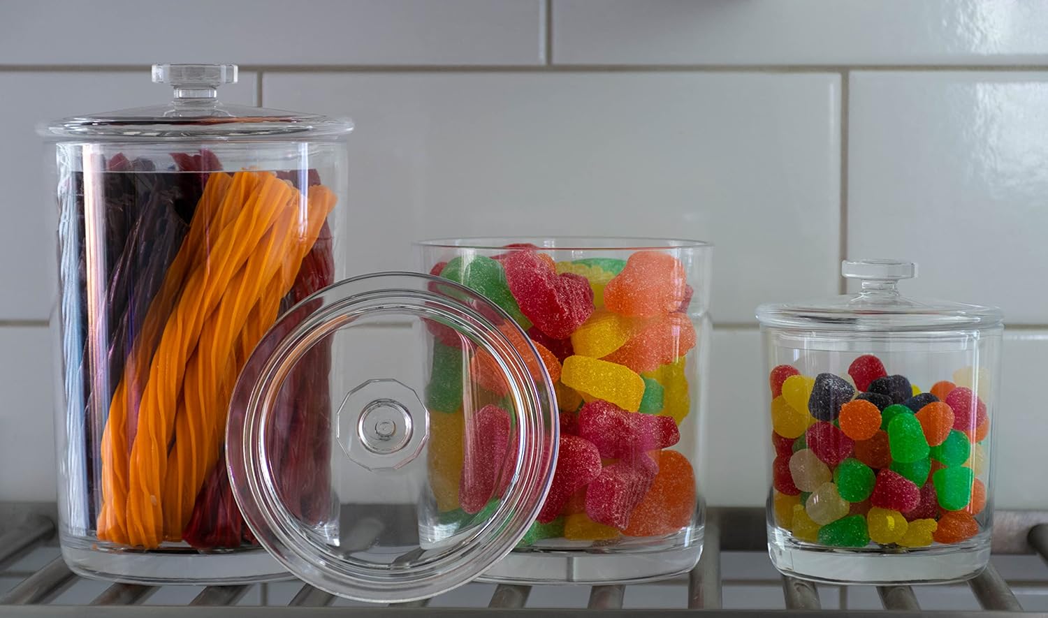 Tarros de plástico acrílico transparente de alta calidad con tapas para organización de baño y cocina, organizadores elegantes y duraderos para