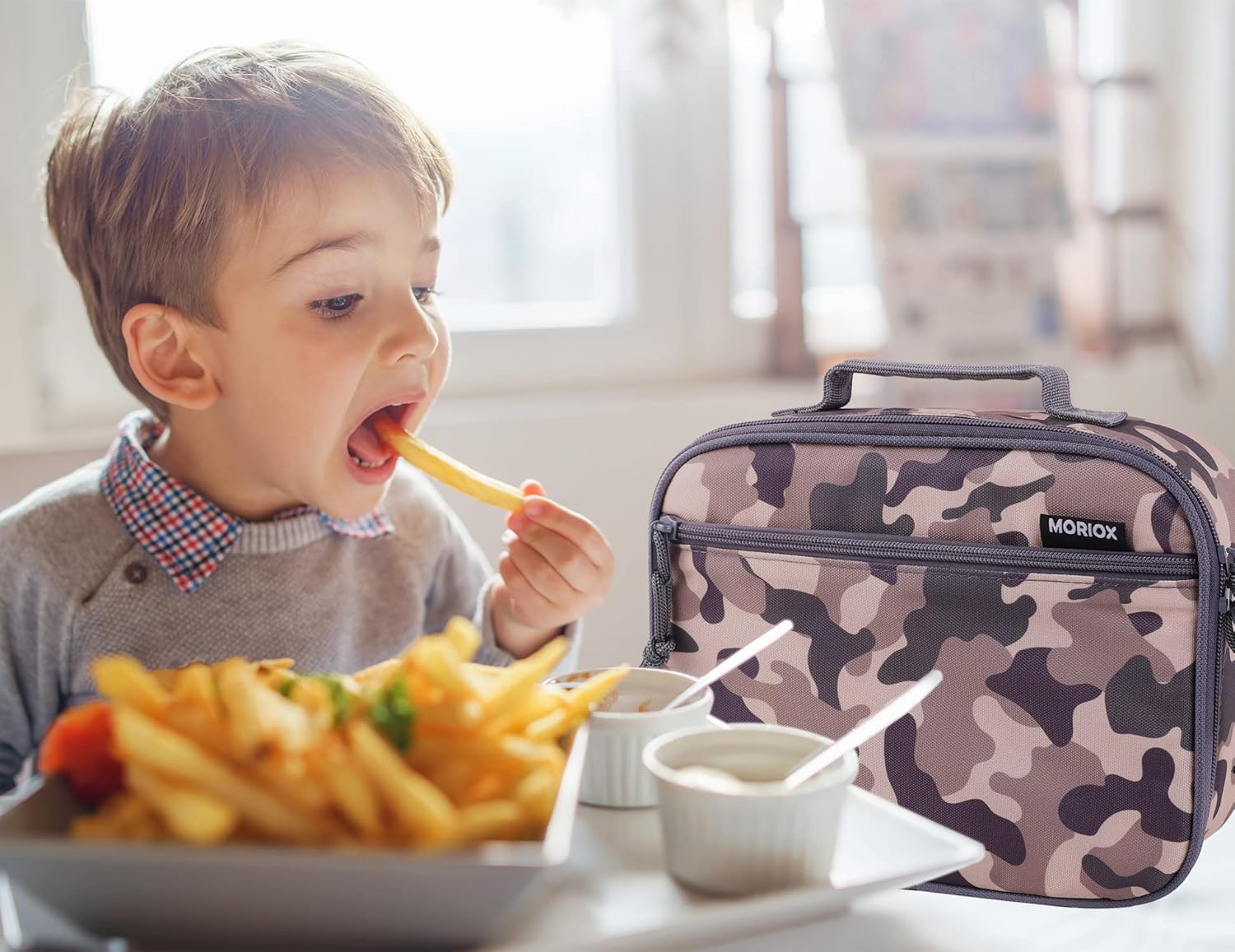 MORIOX Lonchera para niños, bolsa aislante suave de camuflaje, minihielera para el regreso a clases, kit de bolsa térmica para comidas para niños y