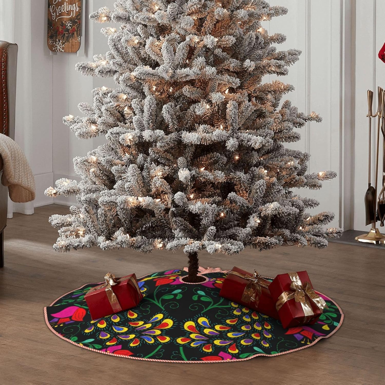 MIZIBAO Falda de árbol de Navidad de 36 pulgadas estilo mexicano de lino sintético rústico para Navidad, Año Nuevo, decoración de fiestas