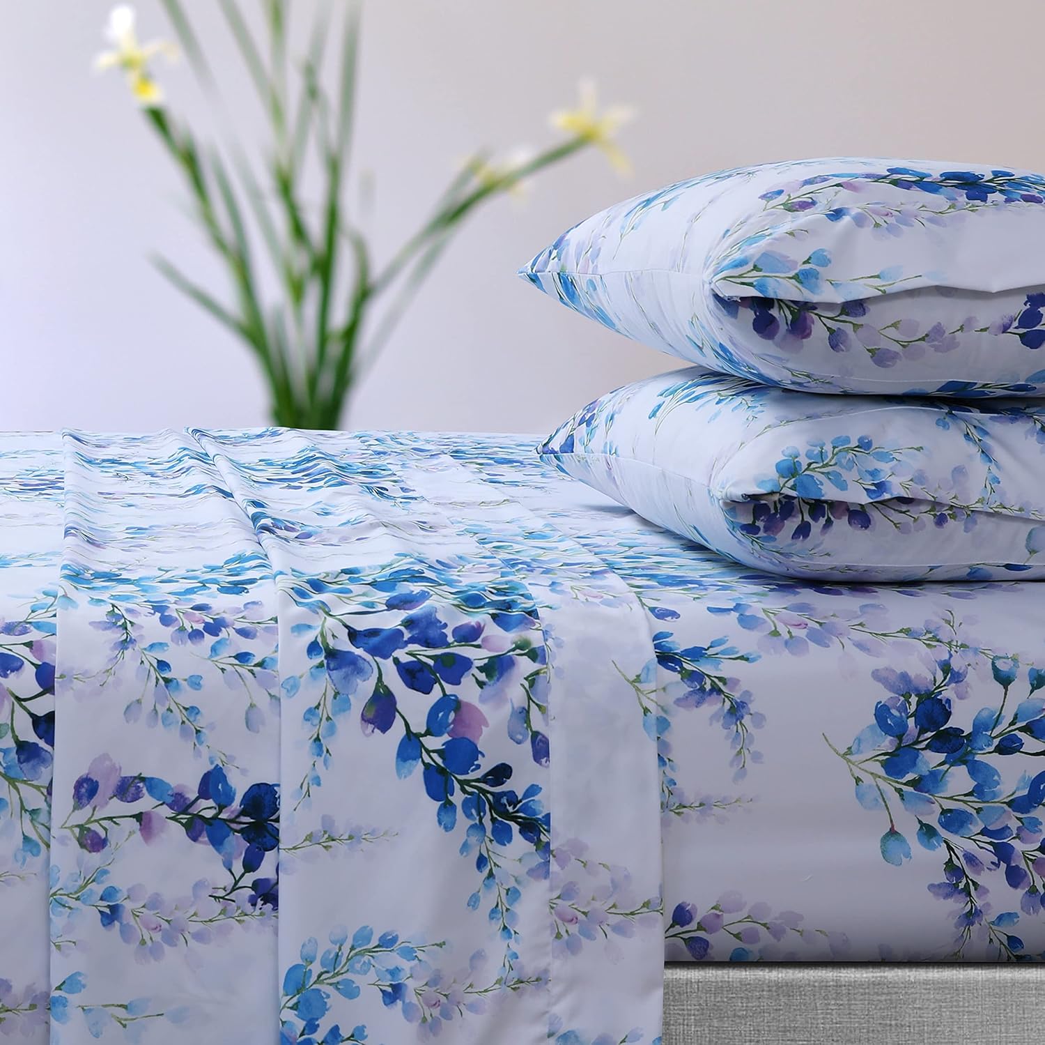 Tribeca Living Azores Home Jolie – Juego de sábanas de bolsillo profundo estampadas, tamaño individual XL, azul (JOLIE110SHETWX)