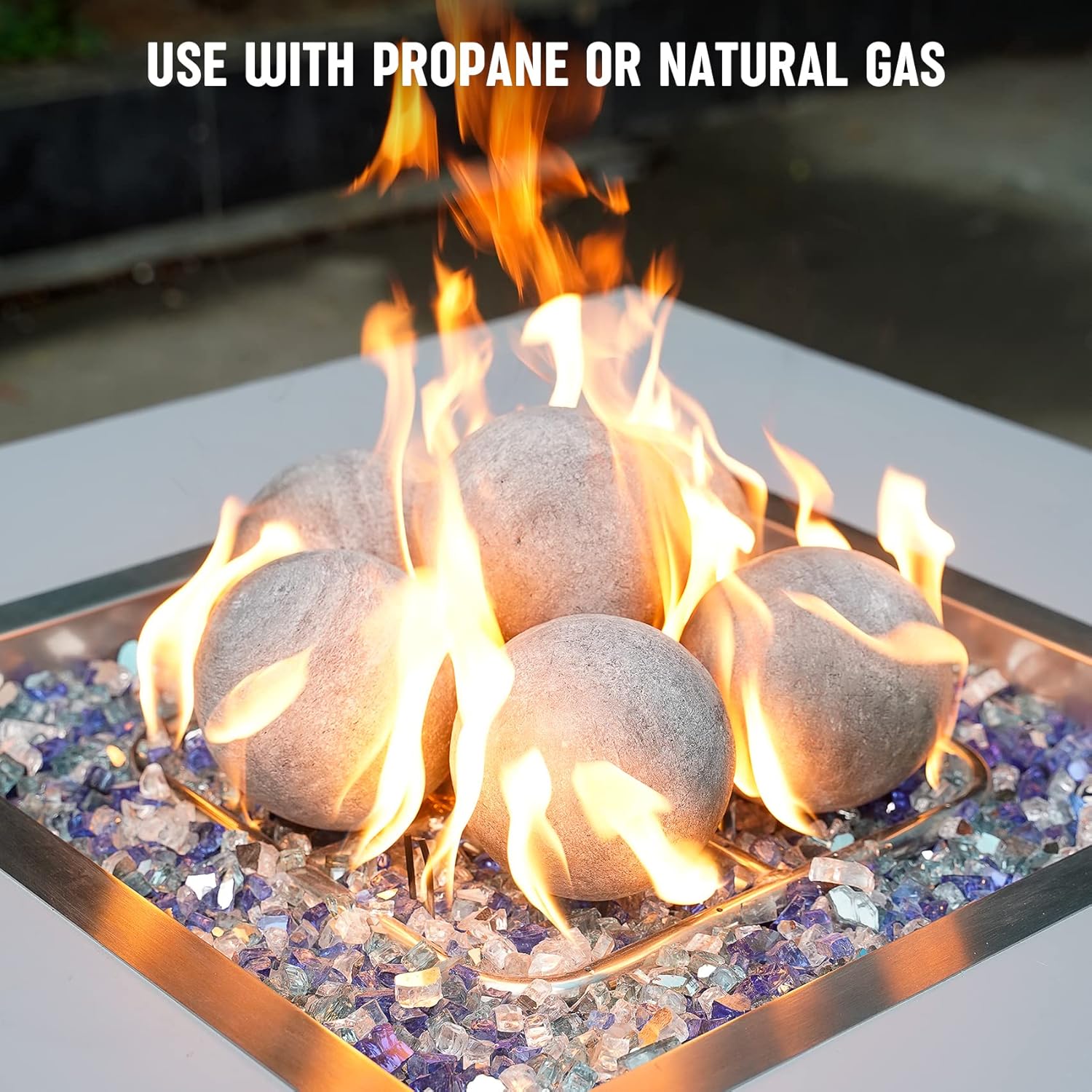 Stanbroil Bolas de fuego de cerámica  Piedras redondas de fuego de 5 pulgadas para hoguera y chimenea  Juego de 6, color gris