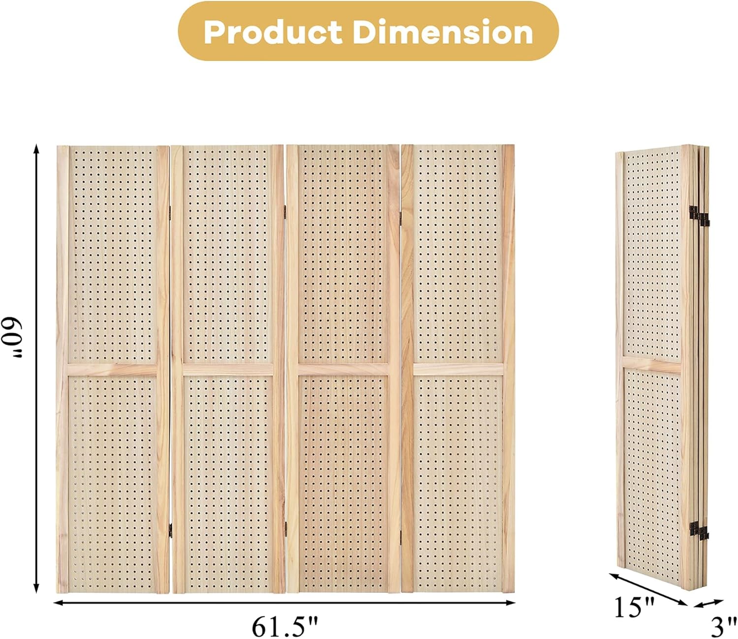 DORTALA Divisores de habitación de 4 paneles, divisor de pantalla de tablero de clavijas de 5 pies de alto para separación de habitaciones,
