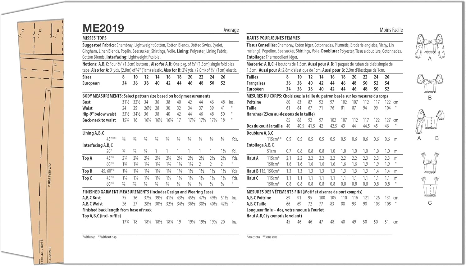 Know Me Alissah Threads – Paquete de patrón de costura para tops primaverales, código de diseño ME2019, tallas 18-20-22-24-26