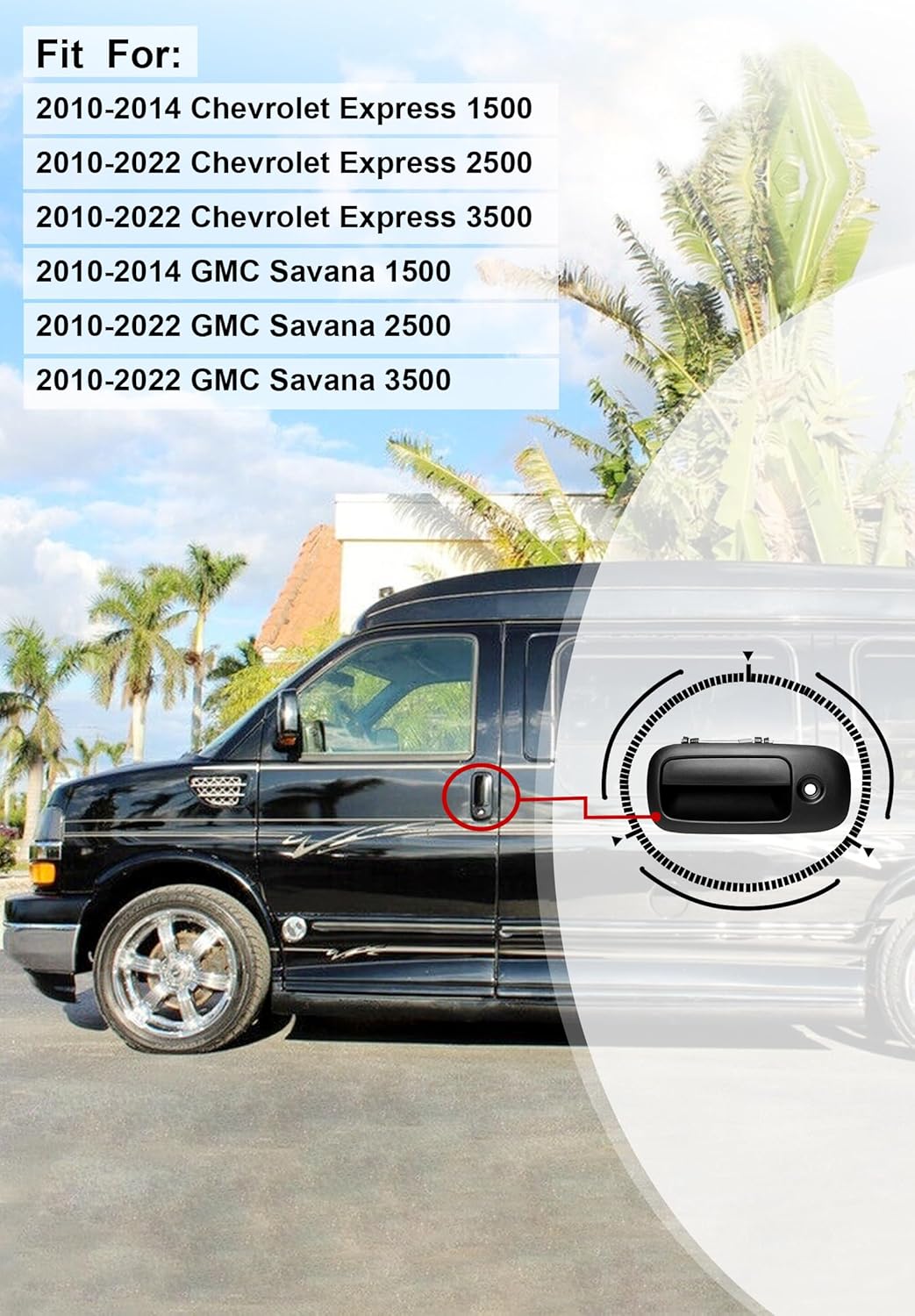 Manija de puerta exterior, compatible con Chevy Express 2010-2022, GMC Savana 1500 2500 3500 Van, lado delantero izquierdo del conductor con