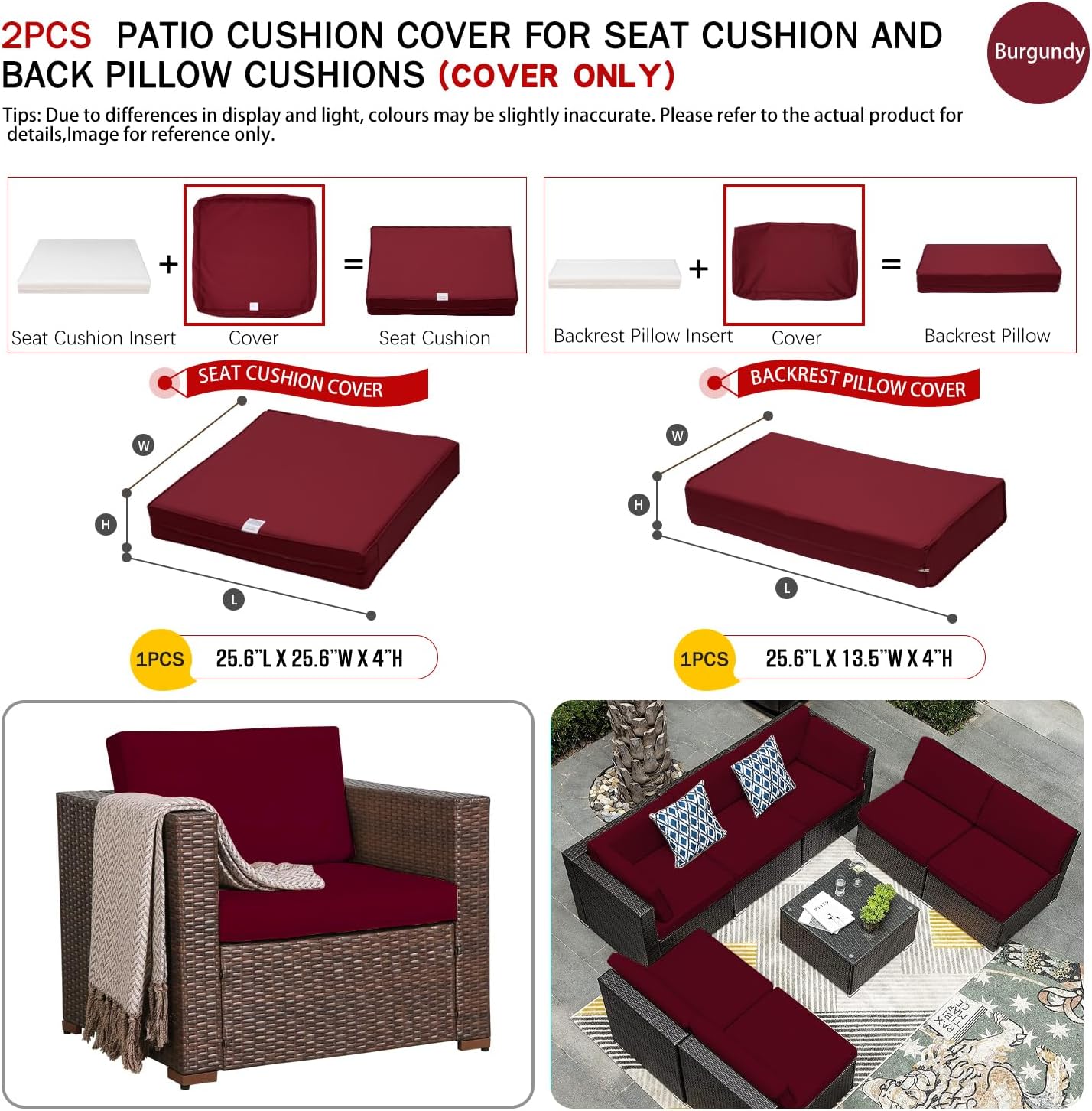 ClawsCover Juego de 2 fundas de repuesto para asiento y respaldo de exteriores para muebles de patio, sofá seccional, duradero, sin decoloración,