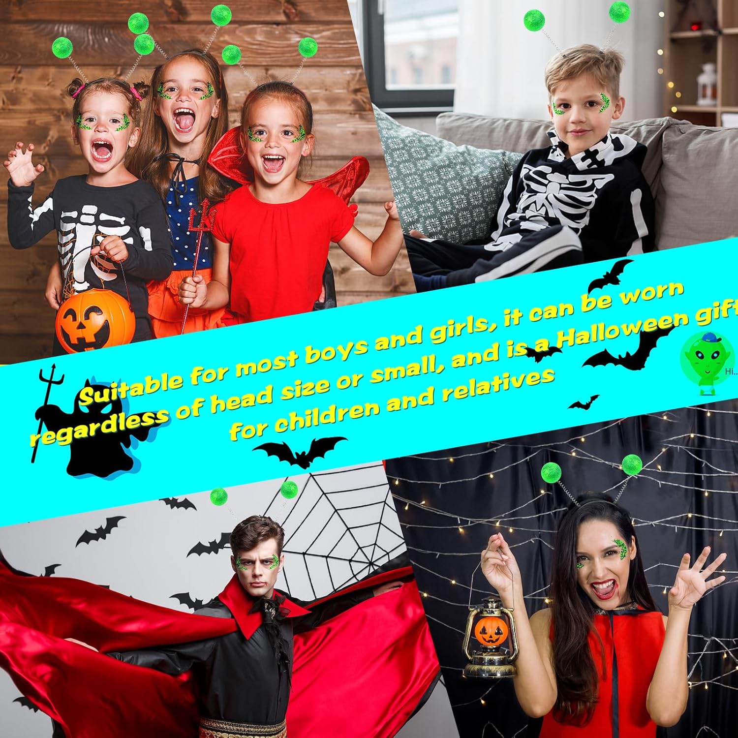Diadema de alienígena de Halloween con purpurina gruesa y holográfica marciana para suministros de fiesta de Halloween