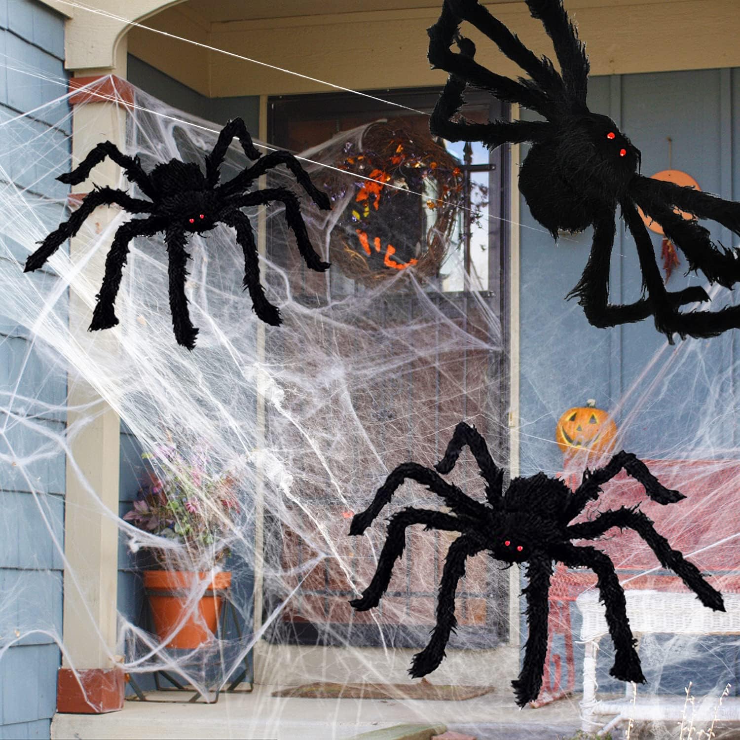 Araña gigante de Halloween, paquete de 5 arañas peludas falsas, araña negra realista para Halloween, patio, jardín, césped, decoración al aire libre