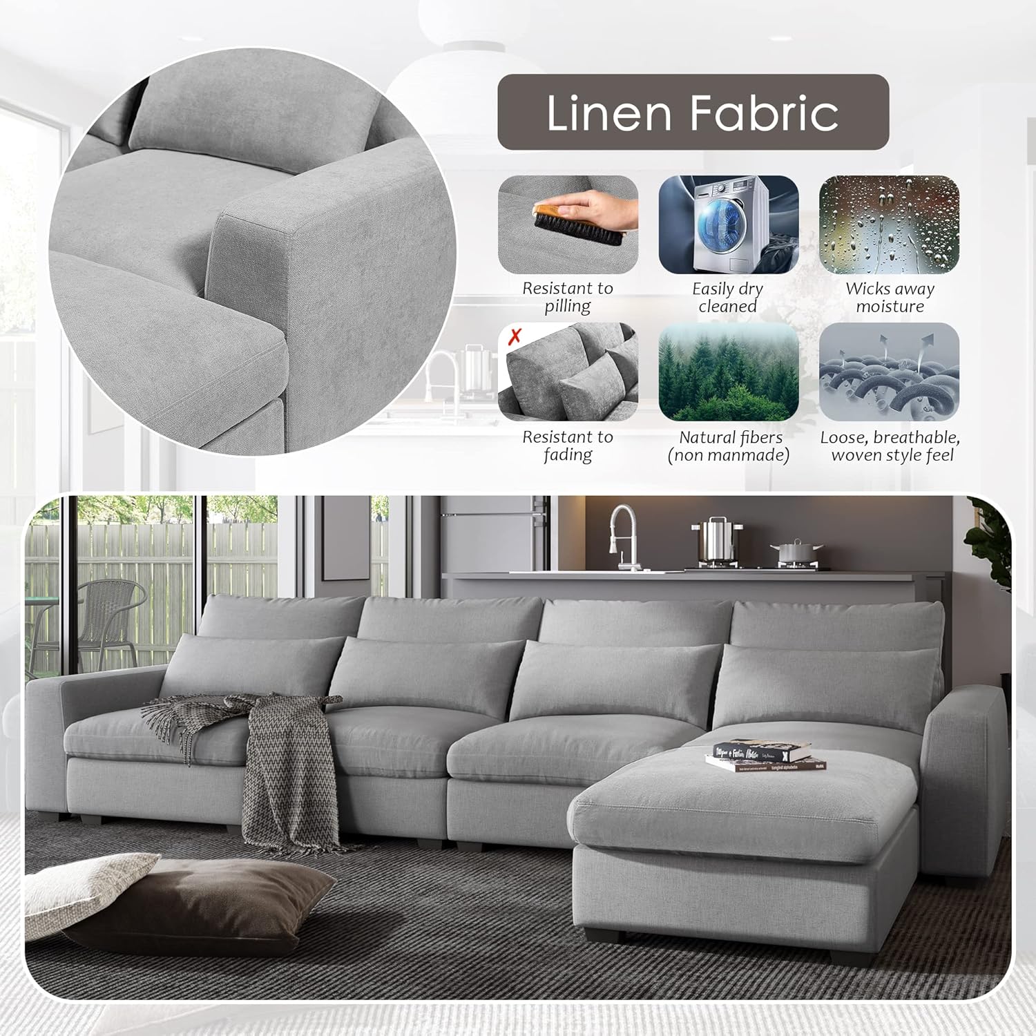 Sofá modular tapizado con 4 almohadas de cintura para el hogar, oficina, apartamento, sala de estar, sofá esquinero en forma de L y sofá movible