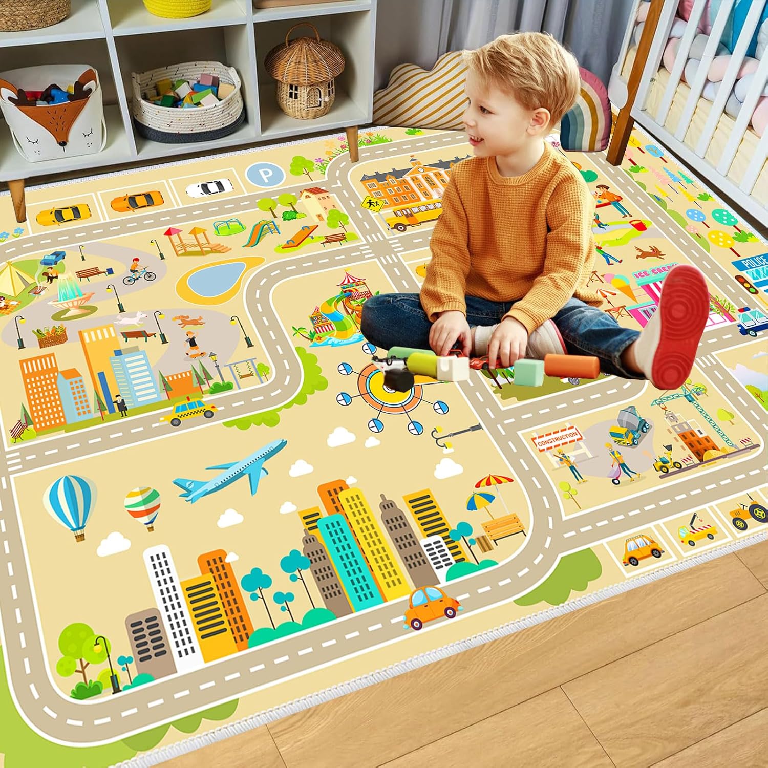Alfombra de juego para niños, alfombra de coche para jugar a autos, juguetes, mapa de tráfico de la ciudad, alfombra de sala de juegos para niños,