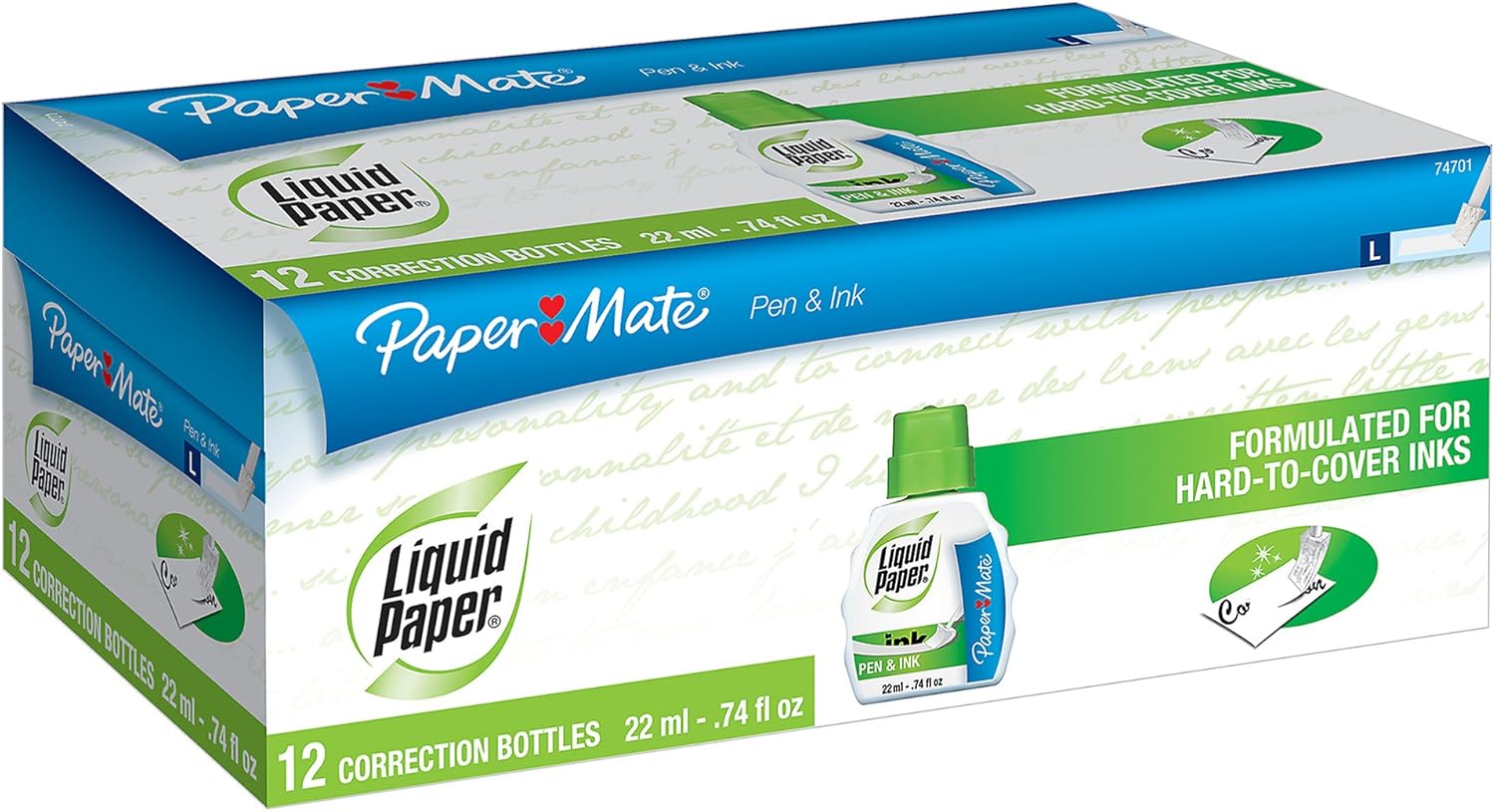 Liquid Paper Líquido corrector de tinta y bolígrafo de secado rápido, 0.7 fl oz, blanco, 12 botellas