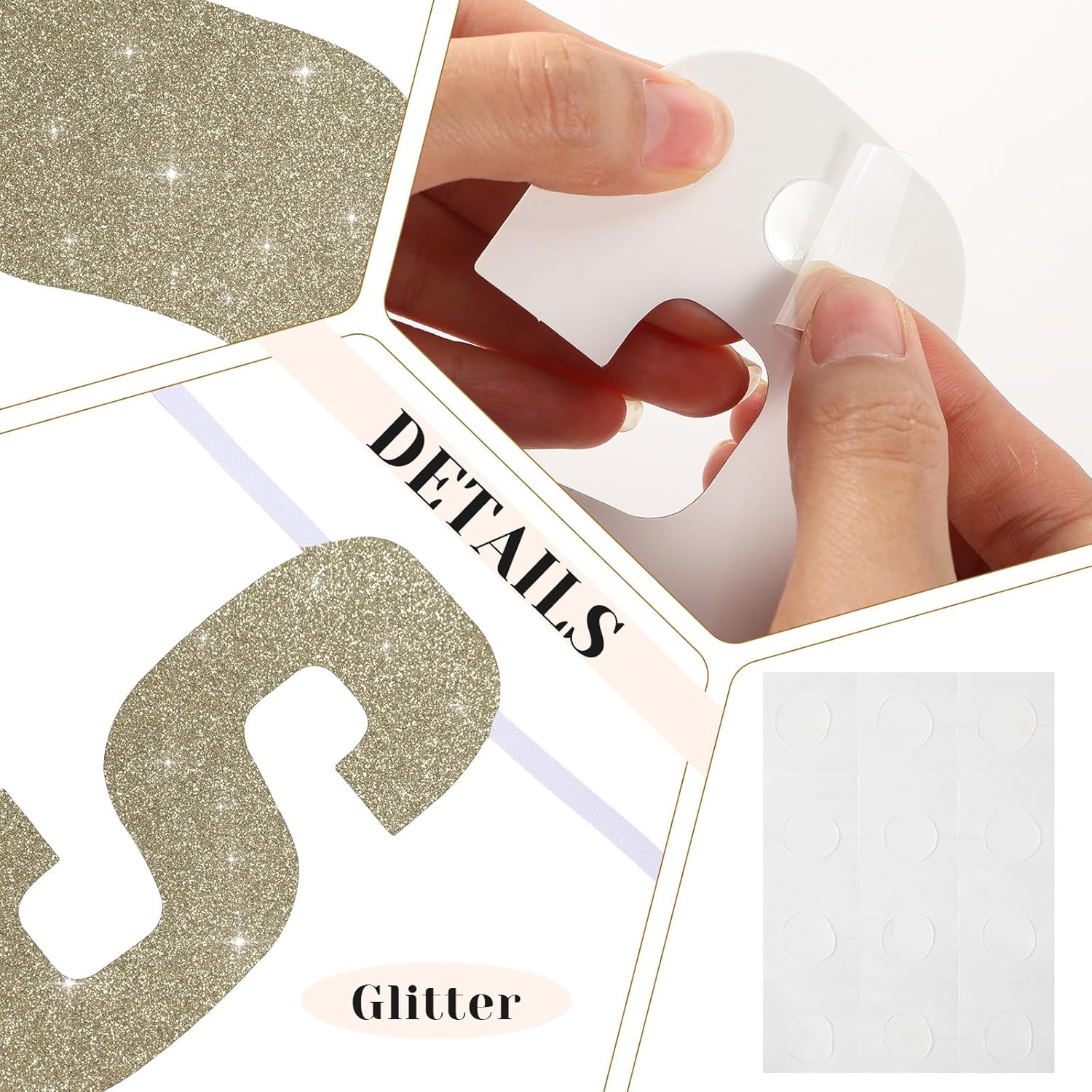 Kit de 78 piezas de pancartas con purpurina de 6 pulgadas, con cinta blanca para cumpleaños, boda, ducha, fiesta, boda, decoración de pared (dorado