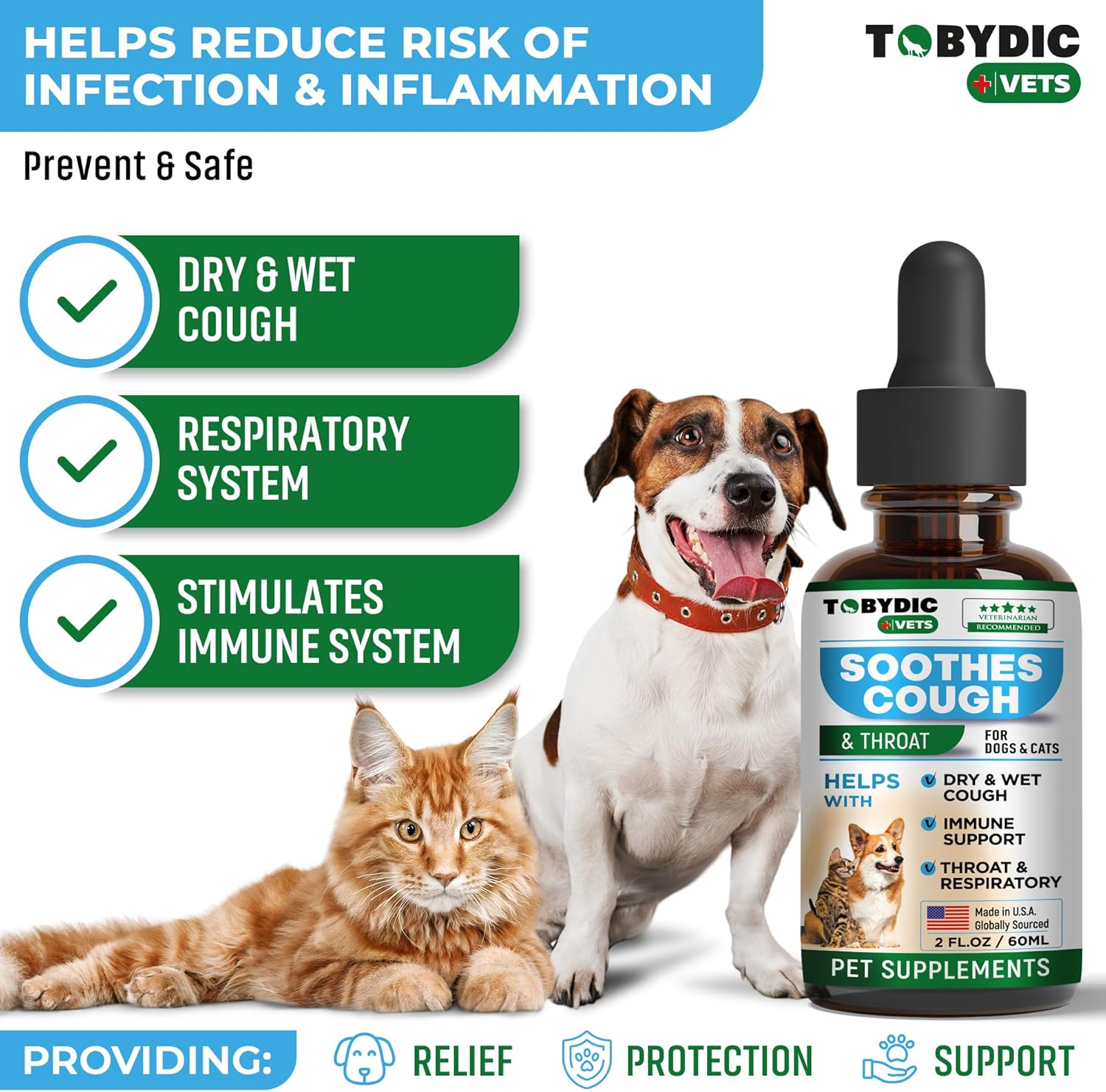TOBYDIC Medicina natural para la tos y antibióticos para perros para infección respiratoria de gatos, alivio de estornudos y tratamiento para la tos