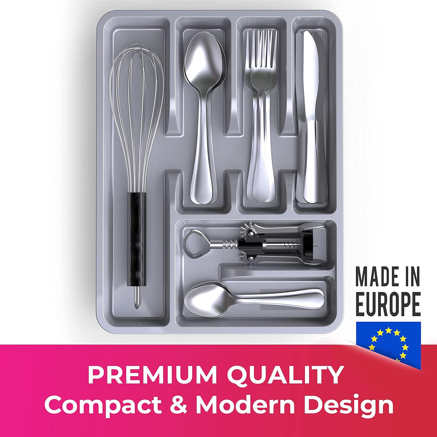 Mueller – Organizador de cubiertos para cajón de cocina, 10 x 13pulgadas, 6compartimentos, resistente, bandeja de cubiertos para utensilios,