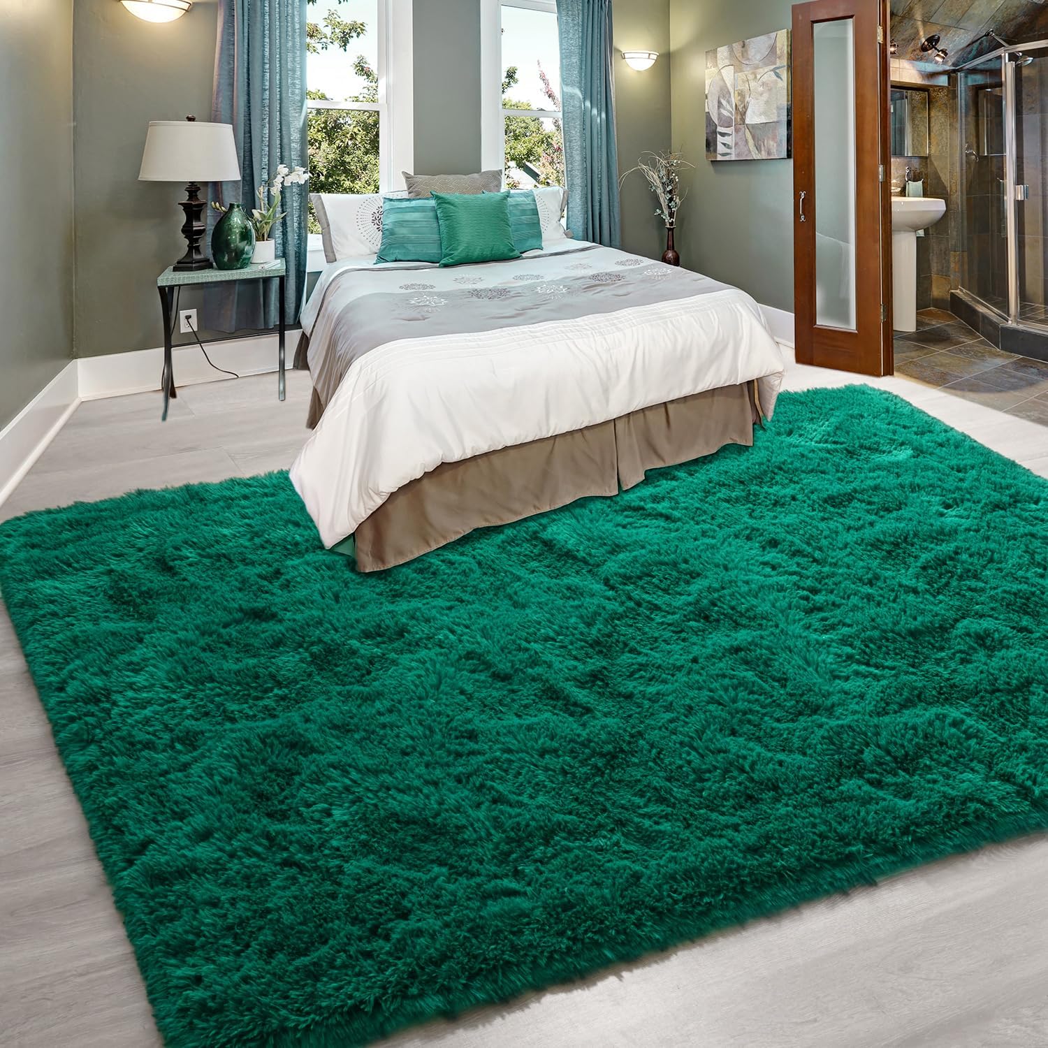 Alfombras mullidas para sala de estar, color verde profundo, de 6 x 9 pulgadas, alfombras suaves de felpa para habitación de niñas y niños,