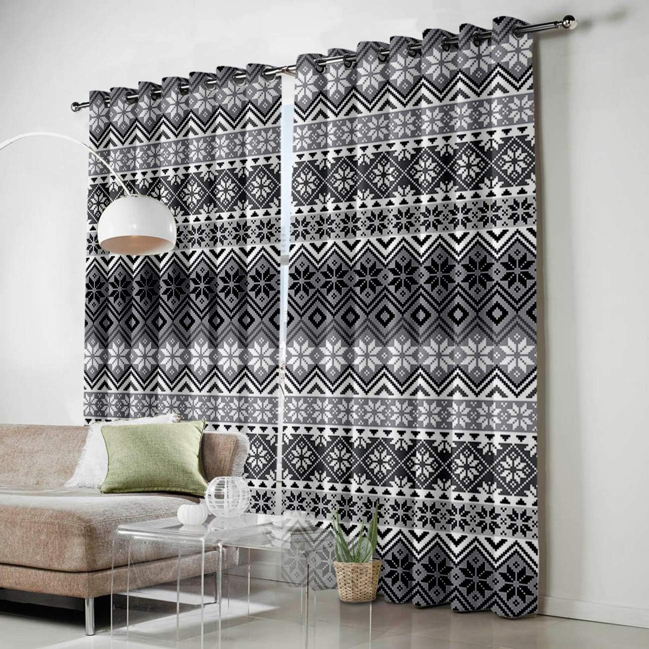FortuneHouse Cortinas opacas térmicas con diseño de copos de nieve nórdicos, con ojales de metal de impresión moderna tradicional, cortinas