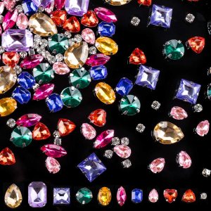 PAGOW 440 piezas de diamantes de imitación para coser, 11 formas mixtas de diamantes de imitación de cristal con parte trasera plana para coser con PAGOW 440 piezas de diamantes de imitación para coser, 11 formas mixtas de diamantes de imitación de cristal con parte trasera plana para coser con