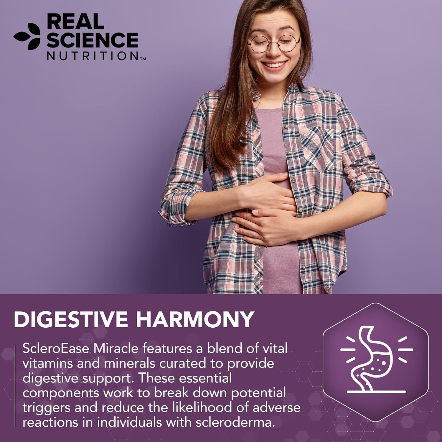 Real Science Nutrition ScleroEase Miracle ofrece alivio a las personas que sufren de esclerodermia, apoyando la piel flexible y flexible, movimiento
