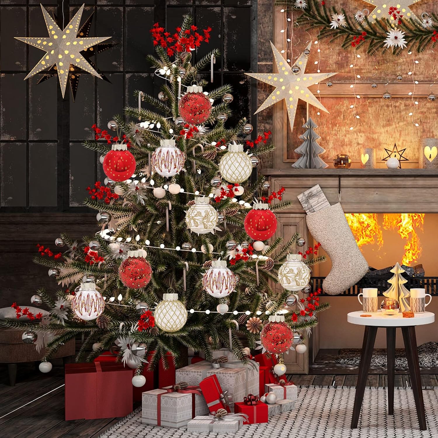 MSUIINT 25 bolas de Navidad, 2.4 pequeñas bolas de Navidad inastillables para árbol de Navidad, bolas colgantes con purpurina para árbol de Navidad,