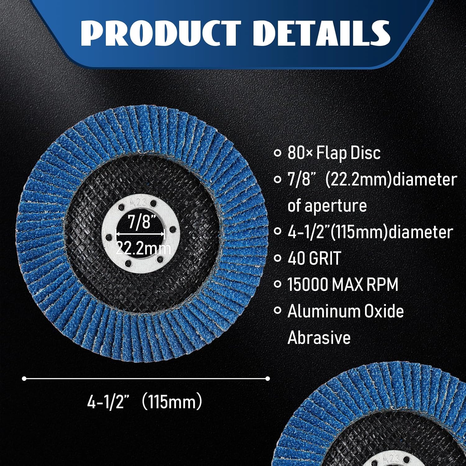 Paquete de 80 discos de solapa de 4 12 pulgadas para amoladora angular de 4.5 x 78 pulgadas, ruedas abrasivas de lijado de óxido de aluminio 40