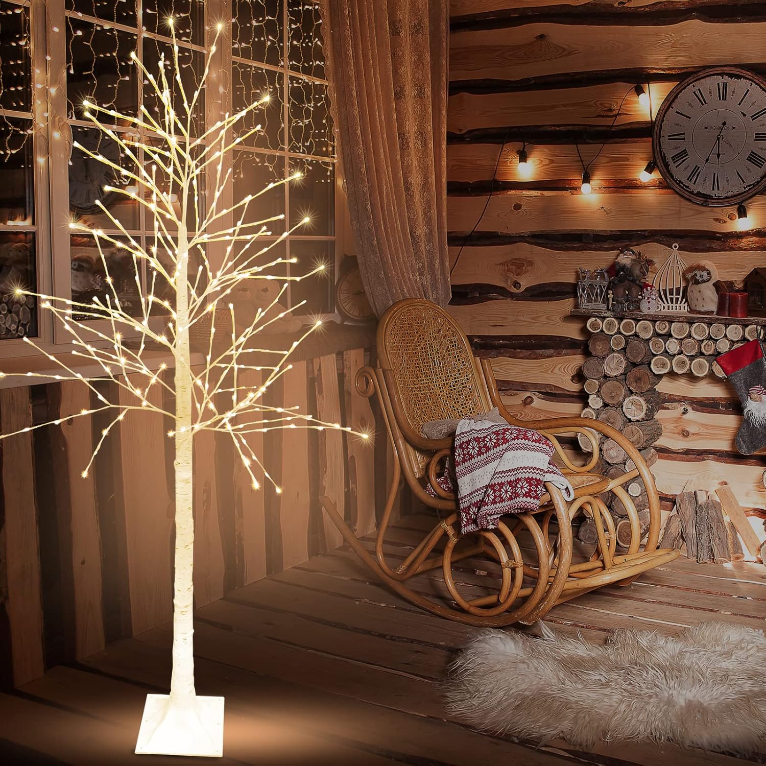 GLOWNOVA Árbol de abedul iluminado blanco cálido de 7 pies 304 LED para el hogar, boda, festival, fiesta, decoración de Navidad