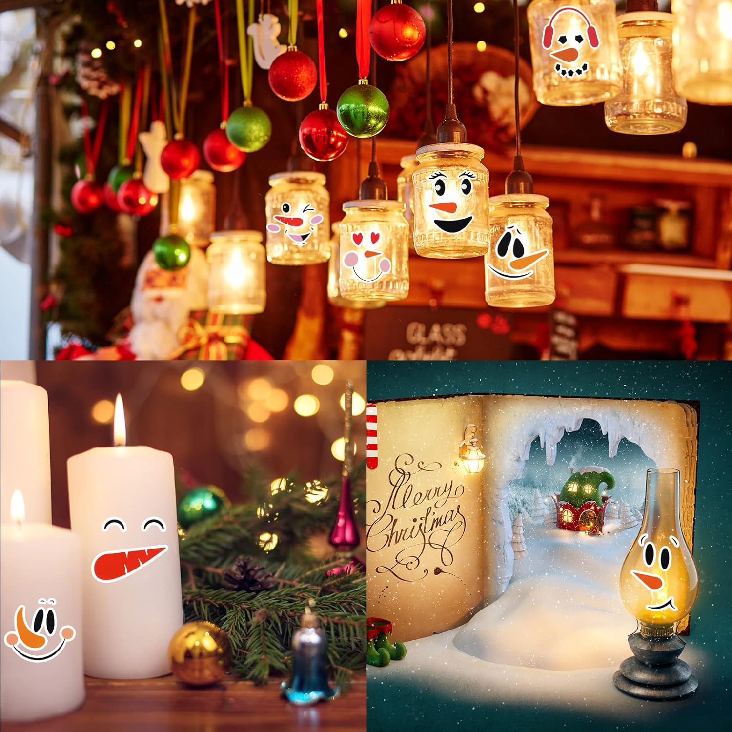 36 calcomanías de caras de muñeco de nieve, calcomanías de caras de muñeco de nieve, calcomanías de ventana de vidrio de Navidad, lindo muñeco de