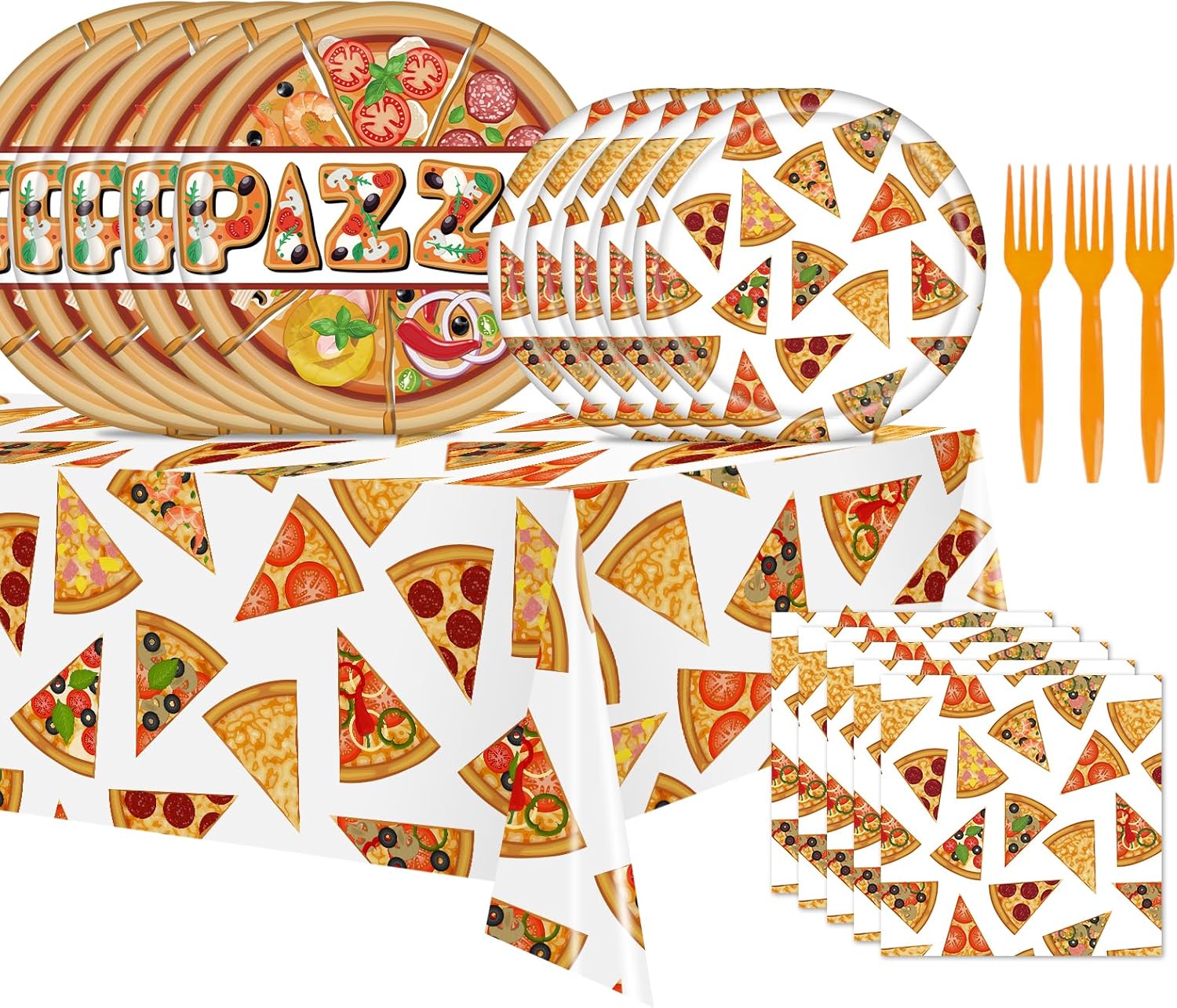 Suministros para fiestas de pizza, juego de vajilla de fiesta de pizza, incluye mantel de pizza, papel, platos, servilletas, tenedores para