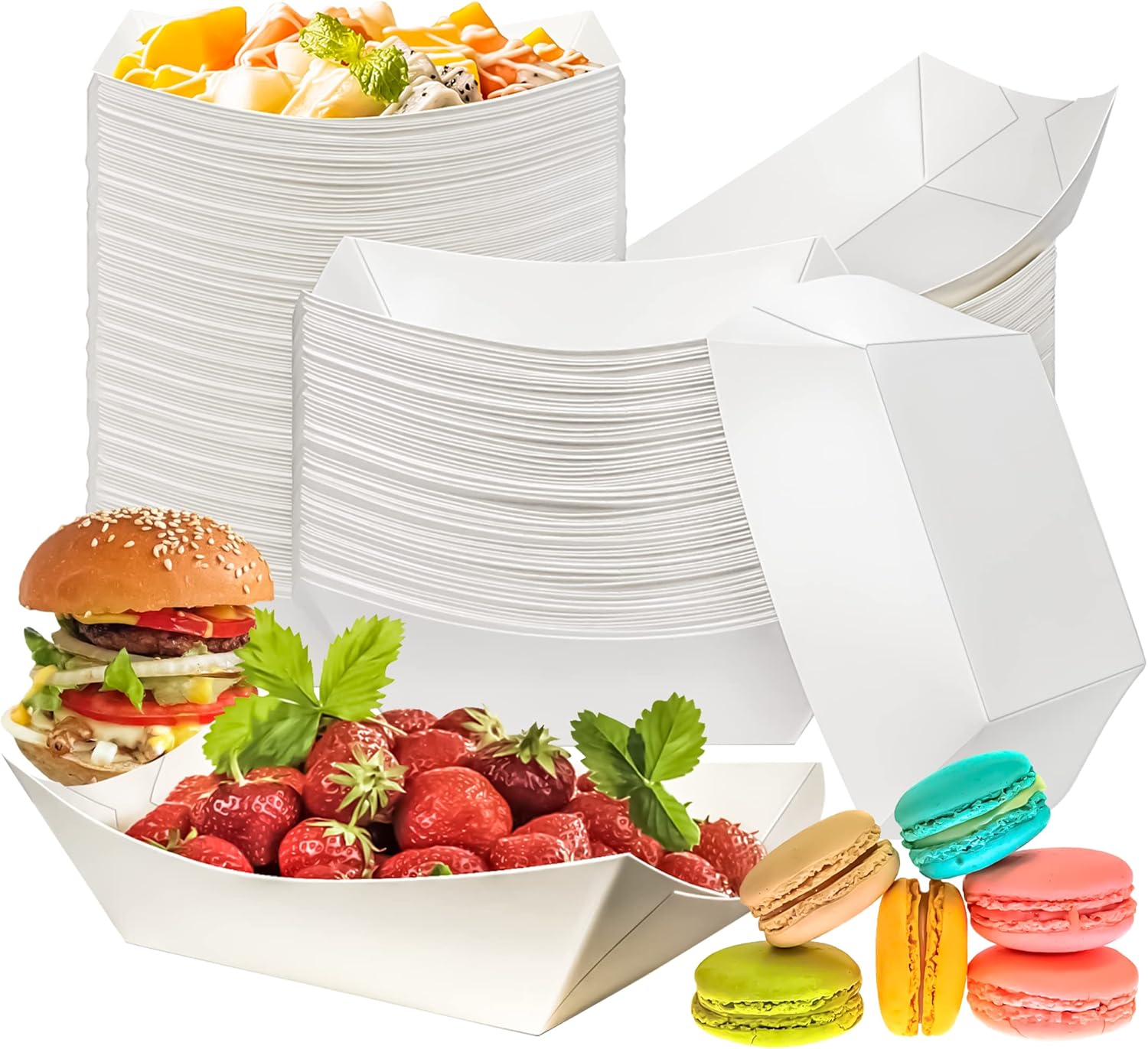 MotBach Paquete de 150 botes de papel para alimentos, bandejas desechables de papel kraft de 1 libra, botes de papel para llevar, bandejas de servir