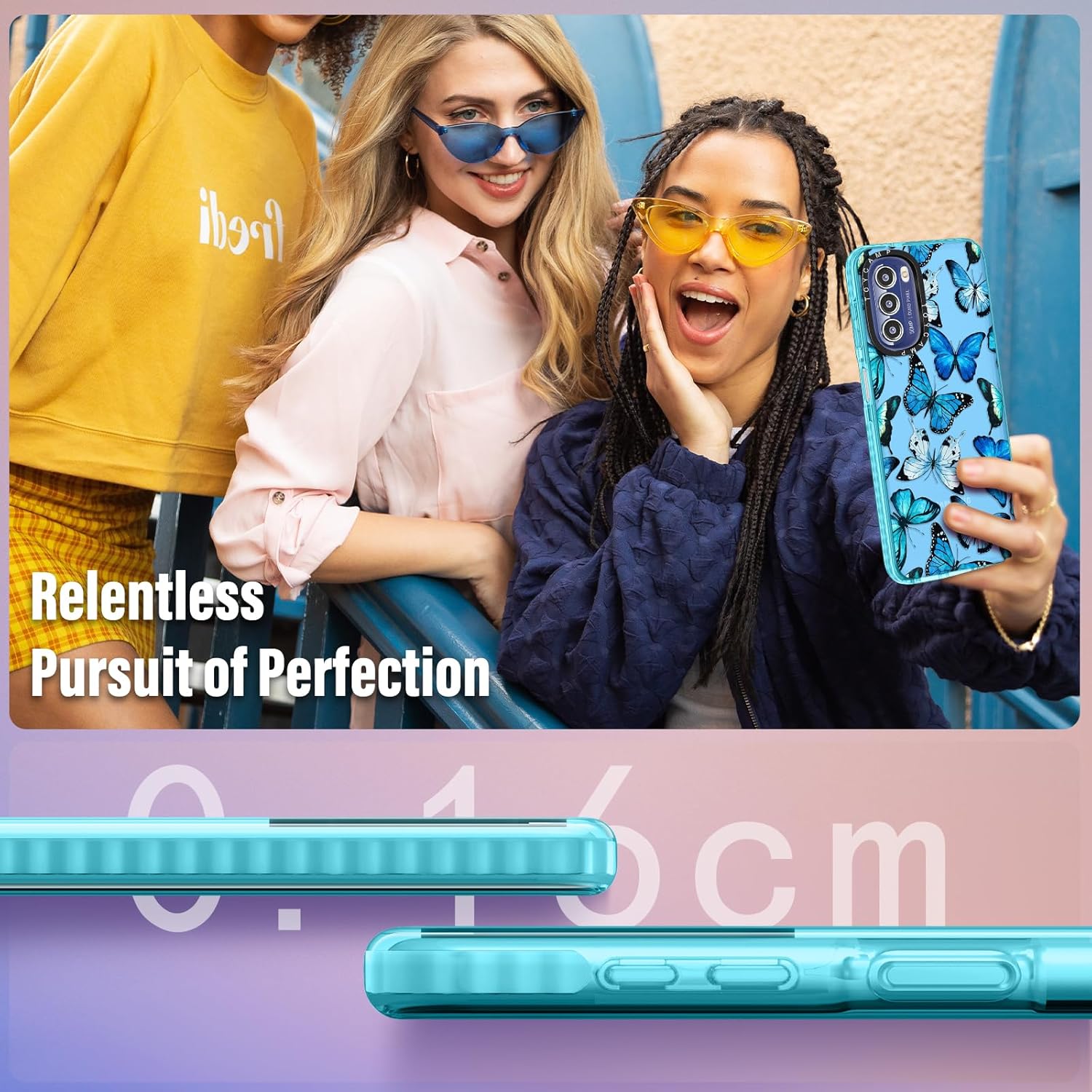 Toycamp Funda para teléfono Moto G Stylus 5G 2022 con soporte de anillo, bonita funda de dibujos animados de mariposa para mujeres, niñas, niños,