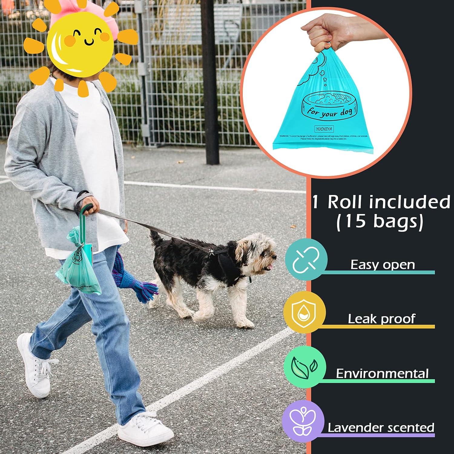 Soporte 3 en 1 para bolsas de excremento de perro con linterna LED integrada para correa y clip de metal para colgar bolsas usadas, dispensador de